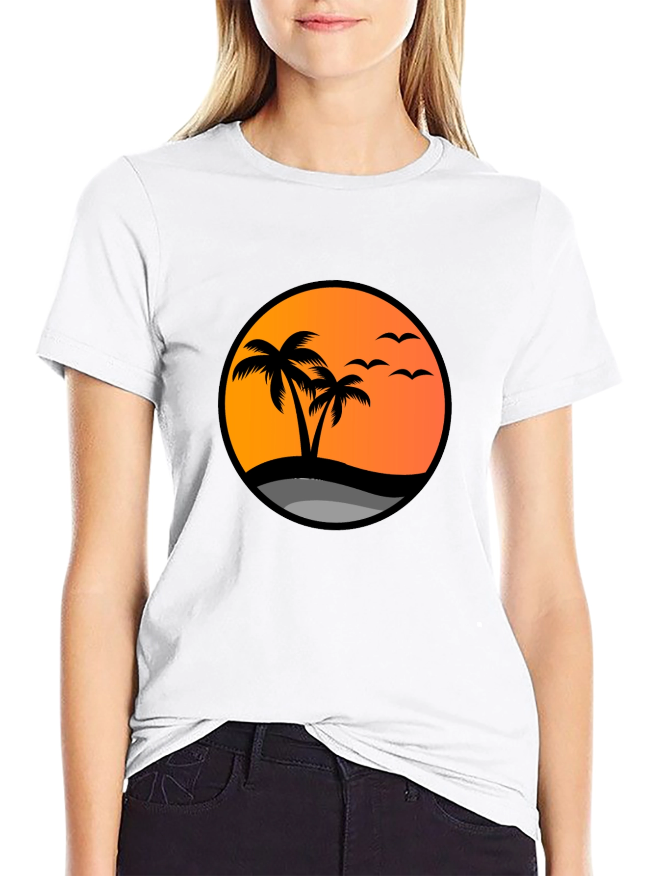 Sunset Palm Tree Graphic Tee - Black