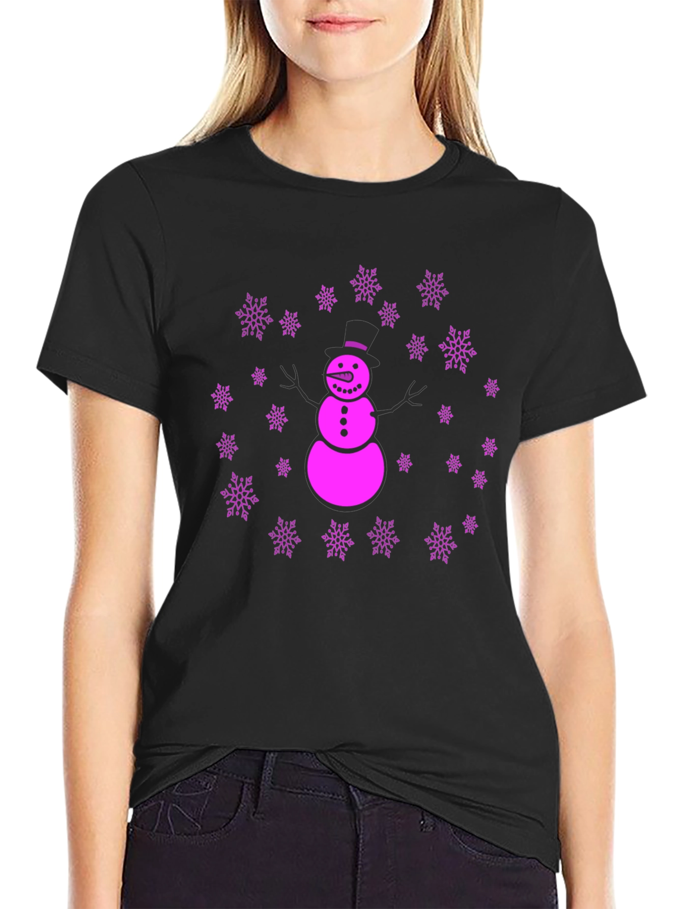 Snowman Snowflake Graphic T-Shirt - Fun Winter Holiday Apparel