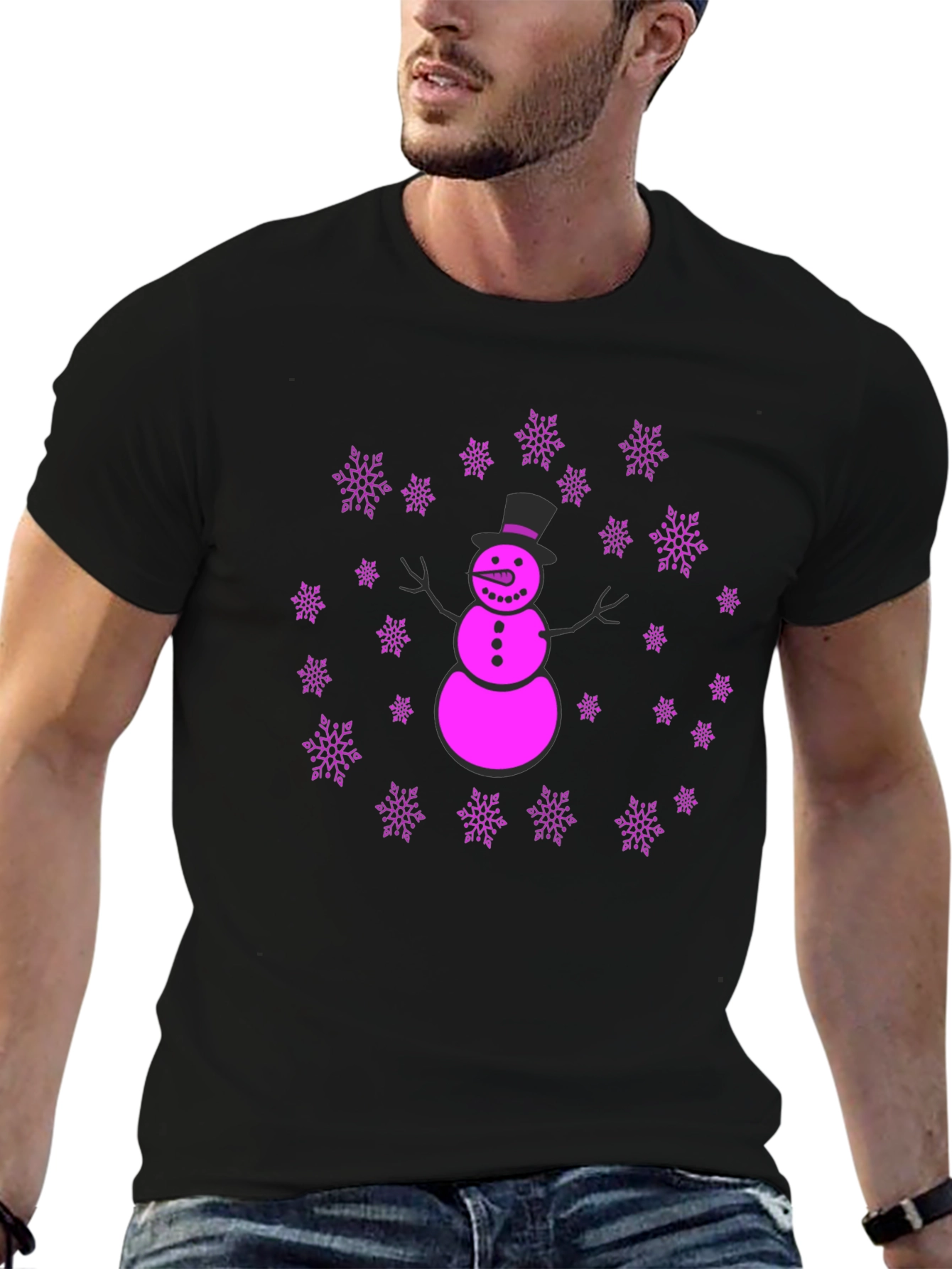 Snowman Snowflake Graphic T-Shirt - Fun Winter Holiday Apparel