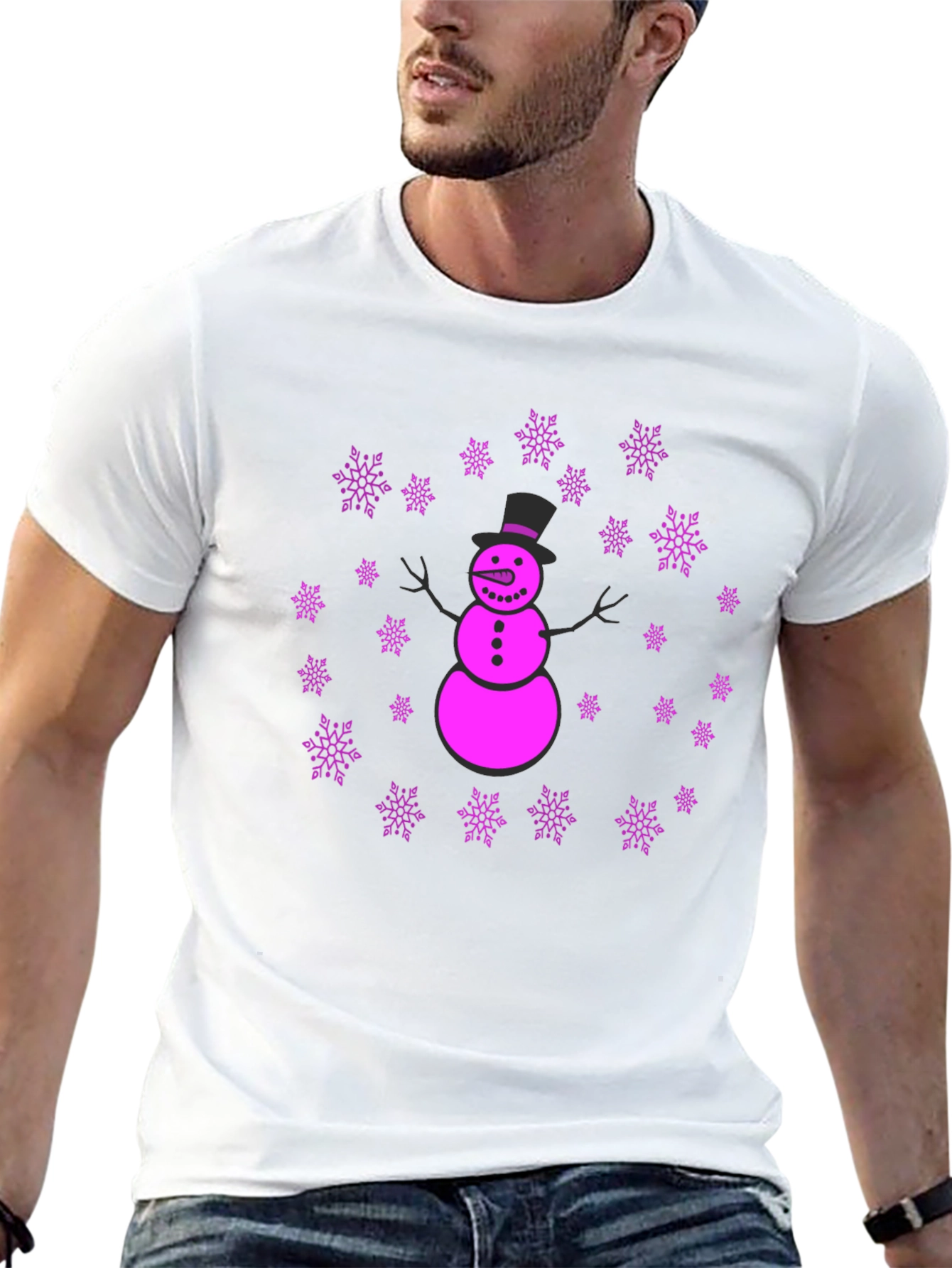 Snowman Snowflake Graphic T-Shirt - Fun Winter Holiday Apparel