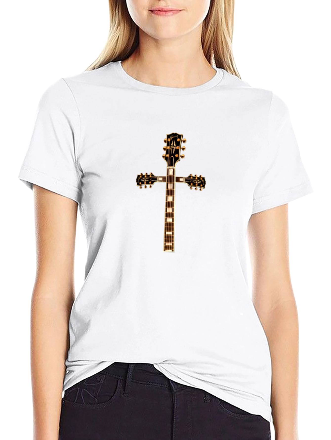 Guitar Cross Graphic T-Shirt - Rock & Roll Style