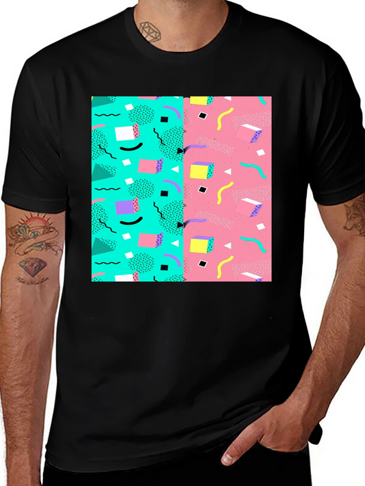 Retro 90s Pattern T-Shirt - Black Cotton Tee