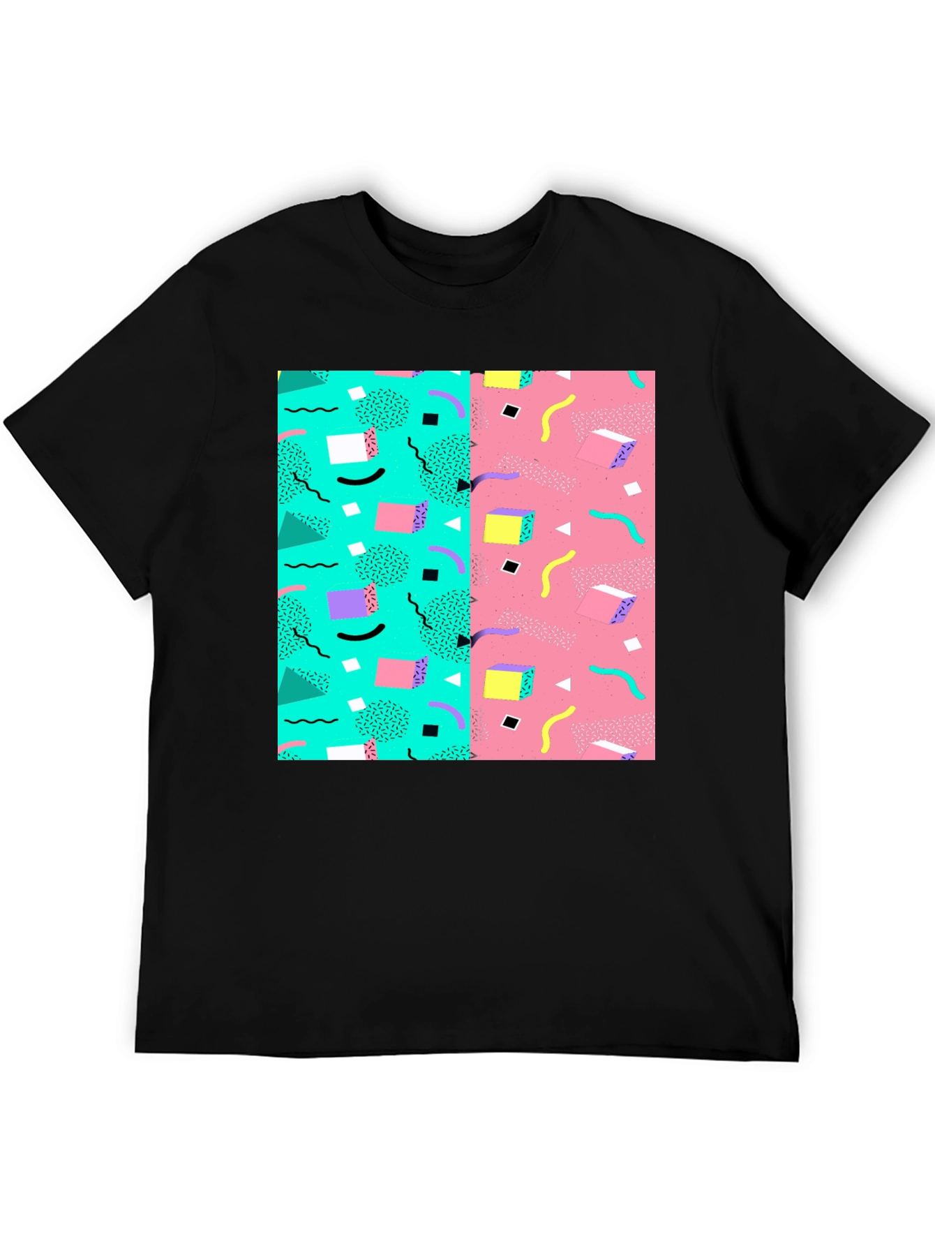 Retro 90s Pattern T-Shirt - Black Cotton Tee