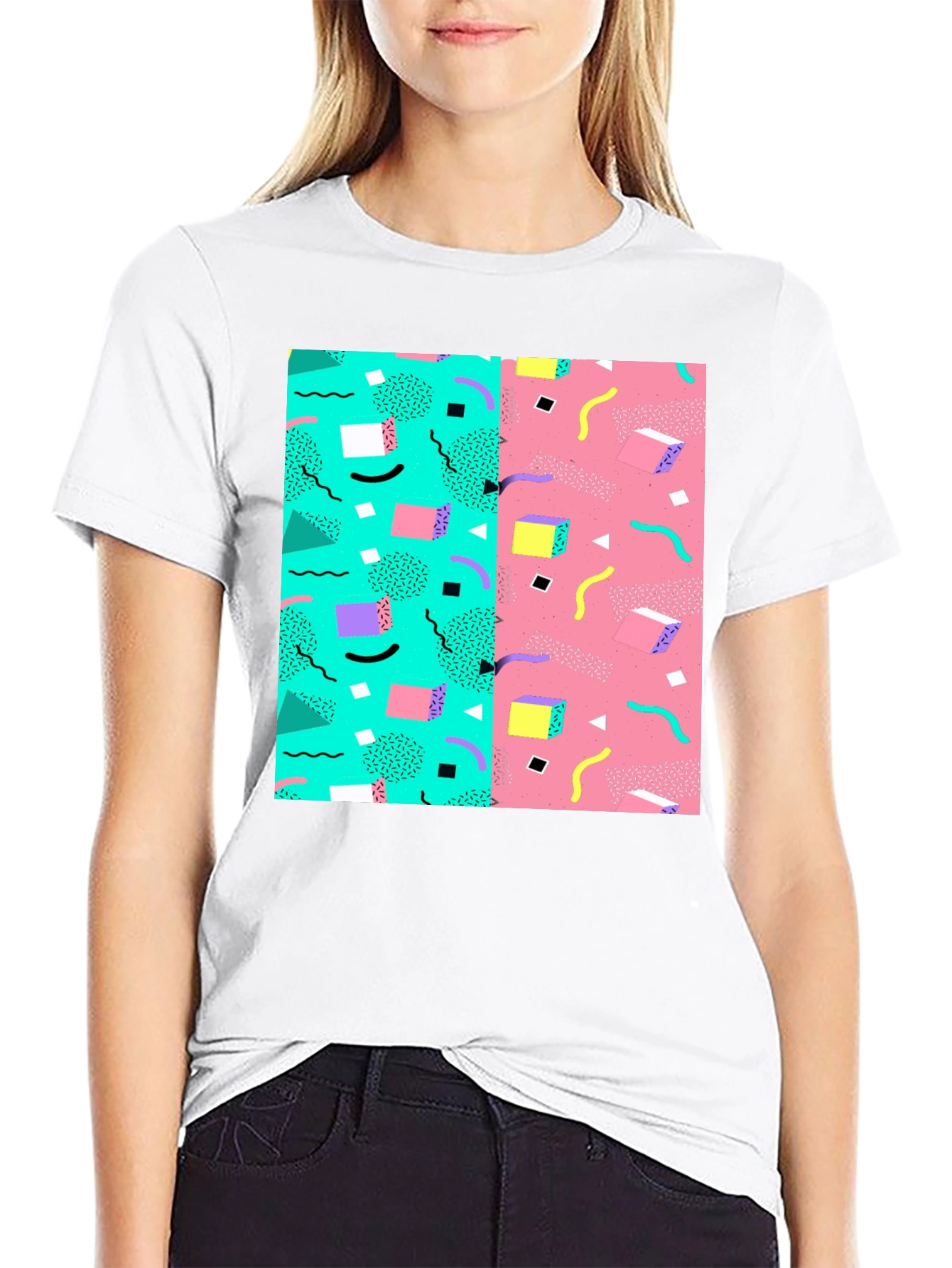 Retro 90s Pattern T-Shirt - Black Cotton Tee