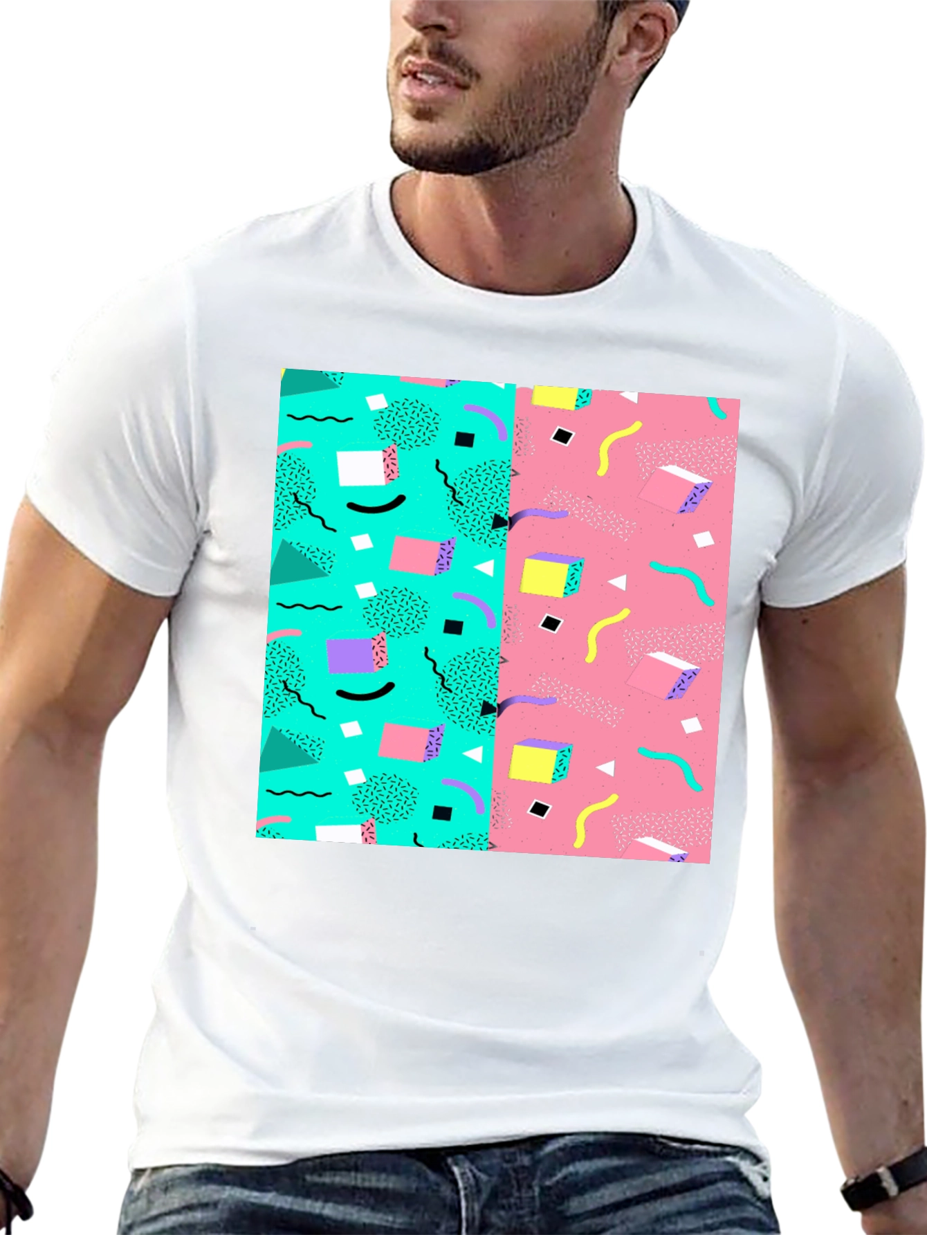 Retro 90s Pattern T-Shirt - Black Cotton Tee