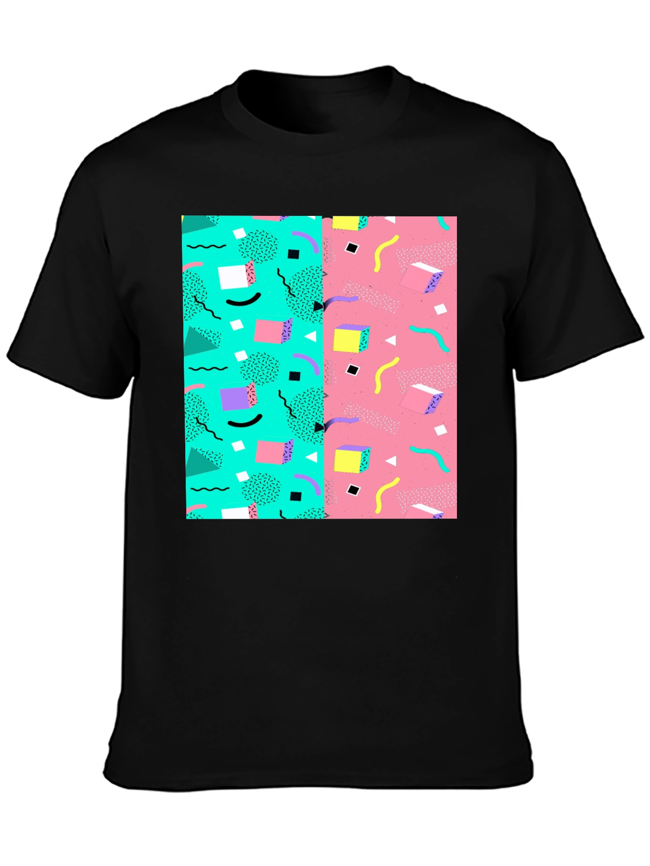 Retro 90s Pattern T-Shirt - Black Cotton Tee
