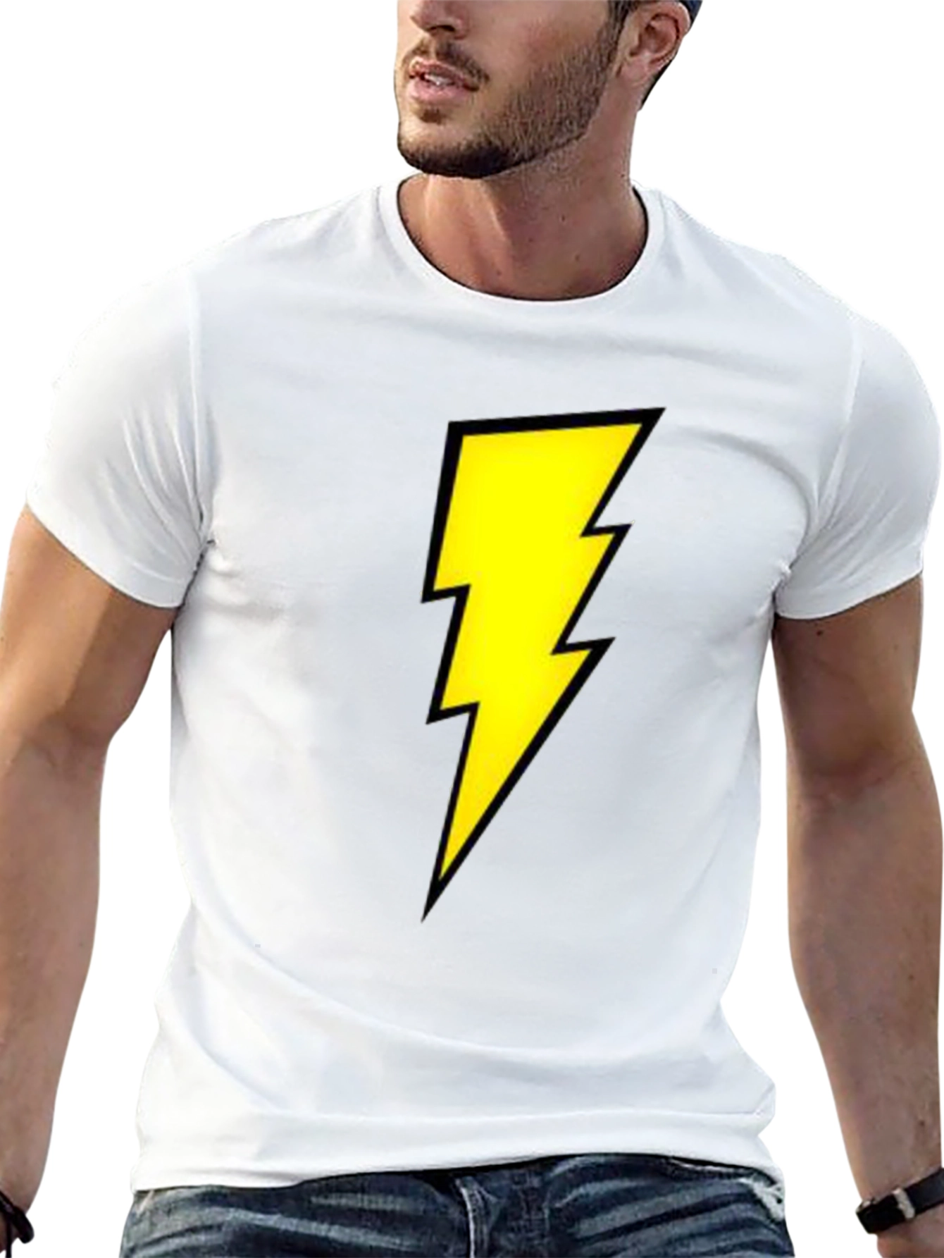 Black T-Shirt with Yellow Lightning Bolt Design