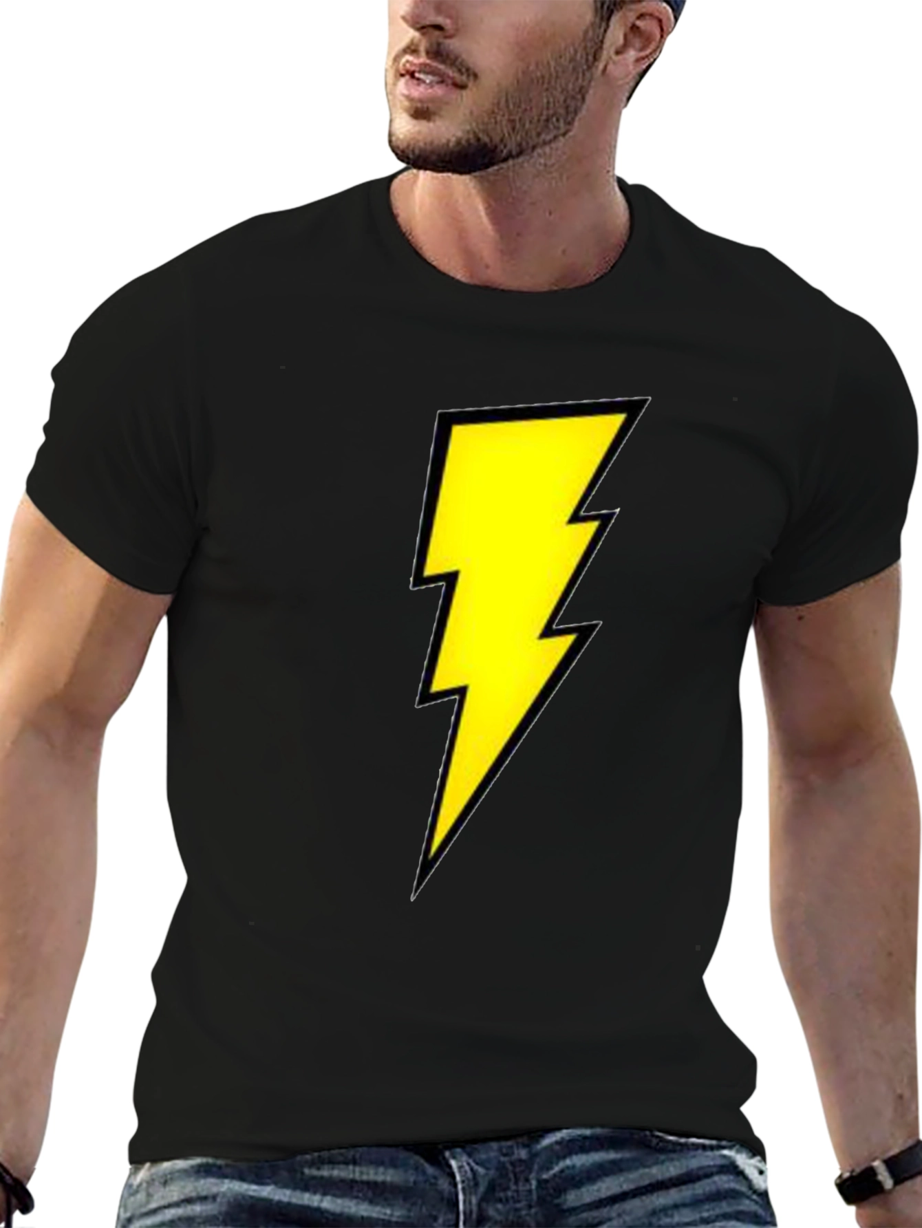 Black T-Shirt with Yellow Lightning Bolt Design