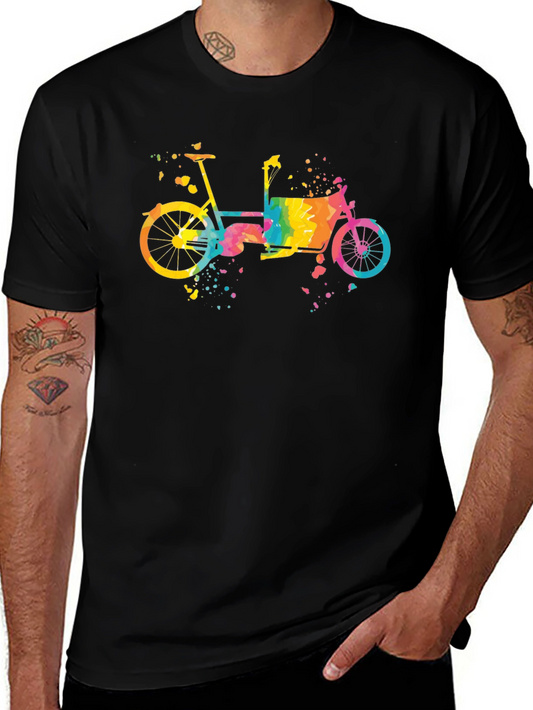 Colorful Bike Graphic Tee - Unique Watercolor Design