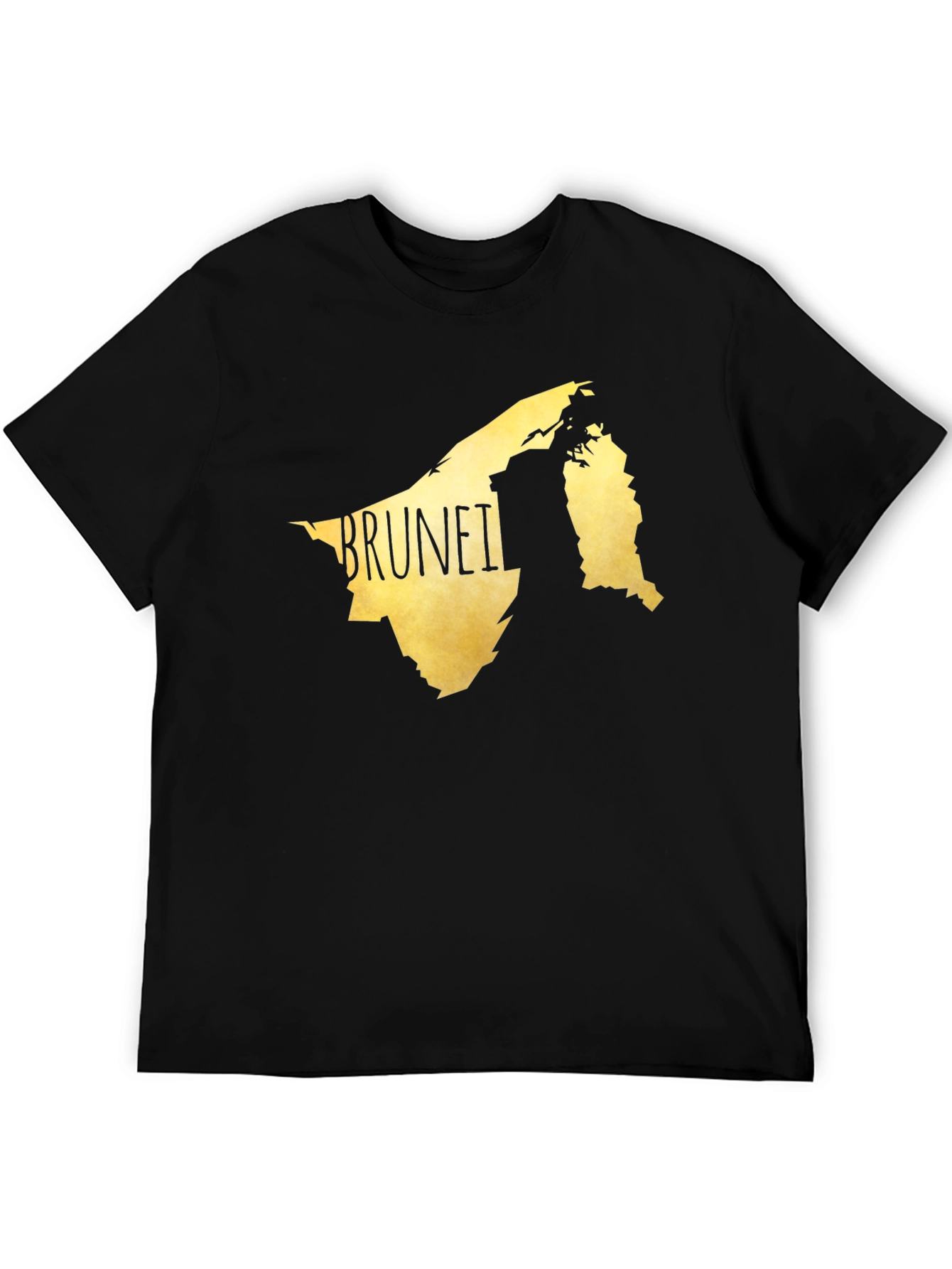 Brunei Map Graphic Tee - Black Cotton Casual T-Shirt