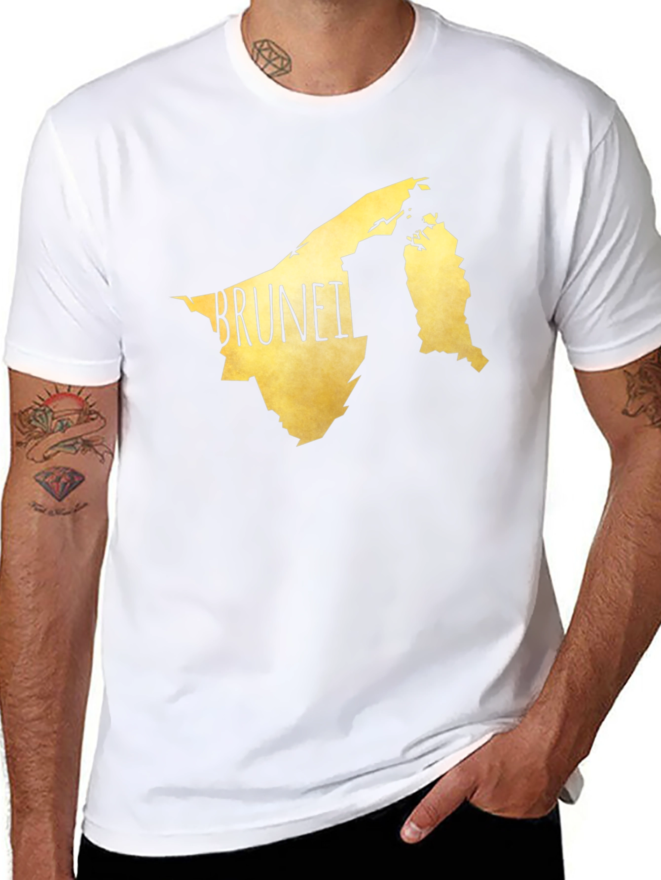 Brunei Map Graphic Tee - Black Cotton Casual T-Shirt