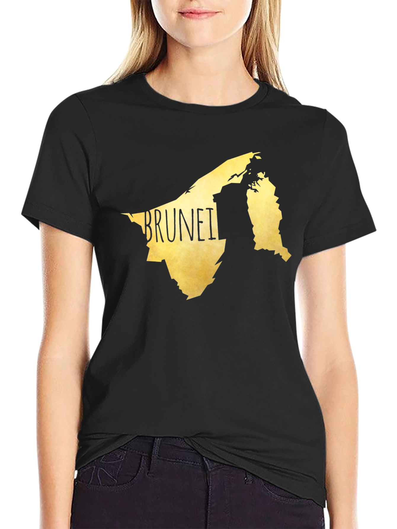 Brunei Map Graphic Tee - Black Cotton Casual T-Shirt