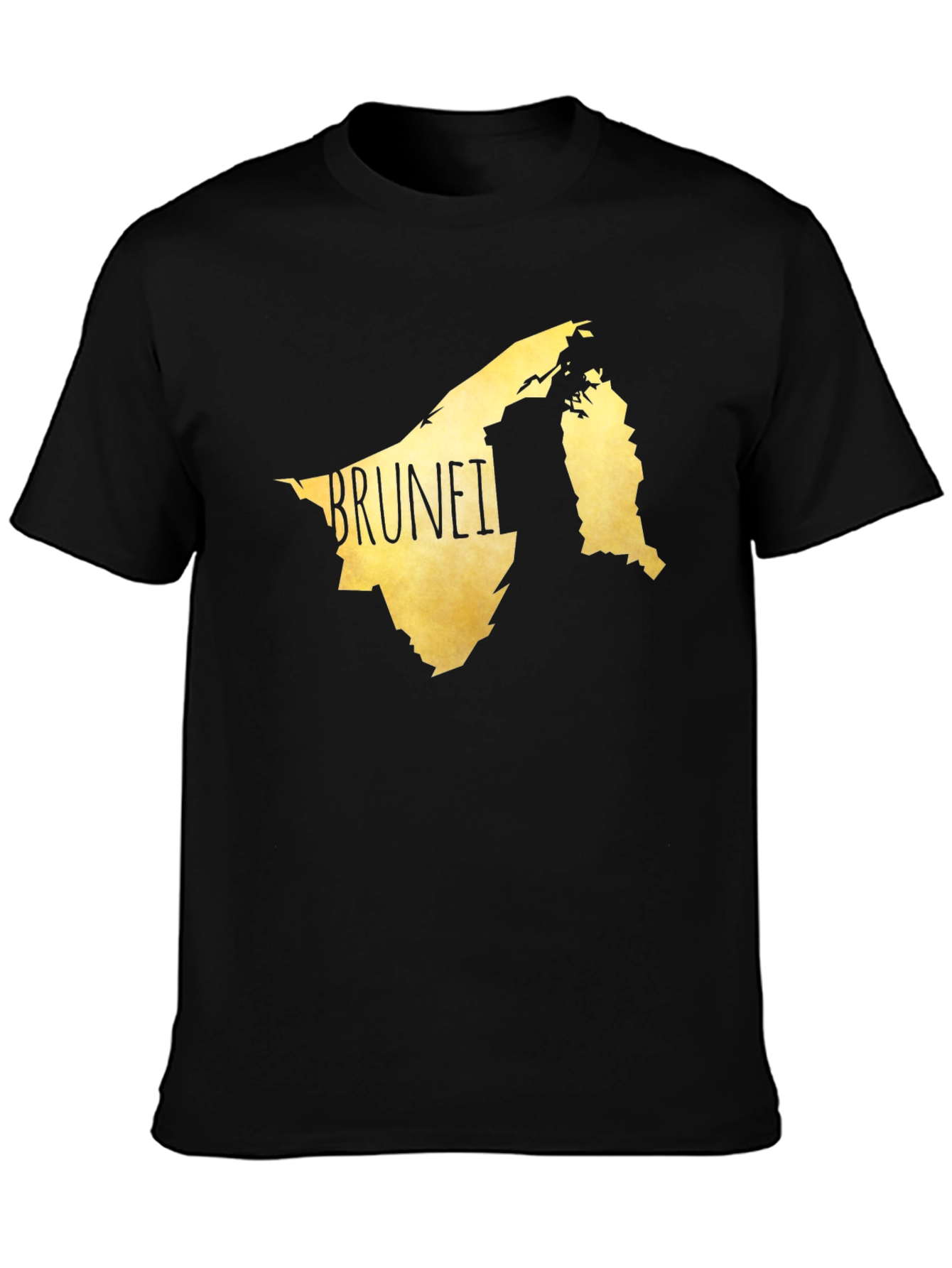 Brunei Map Graphic Tee - Black Cotton Casual T-Shirt