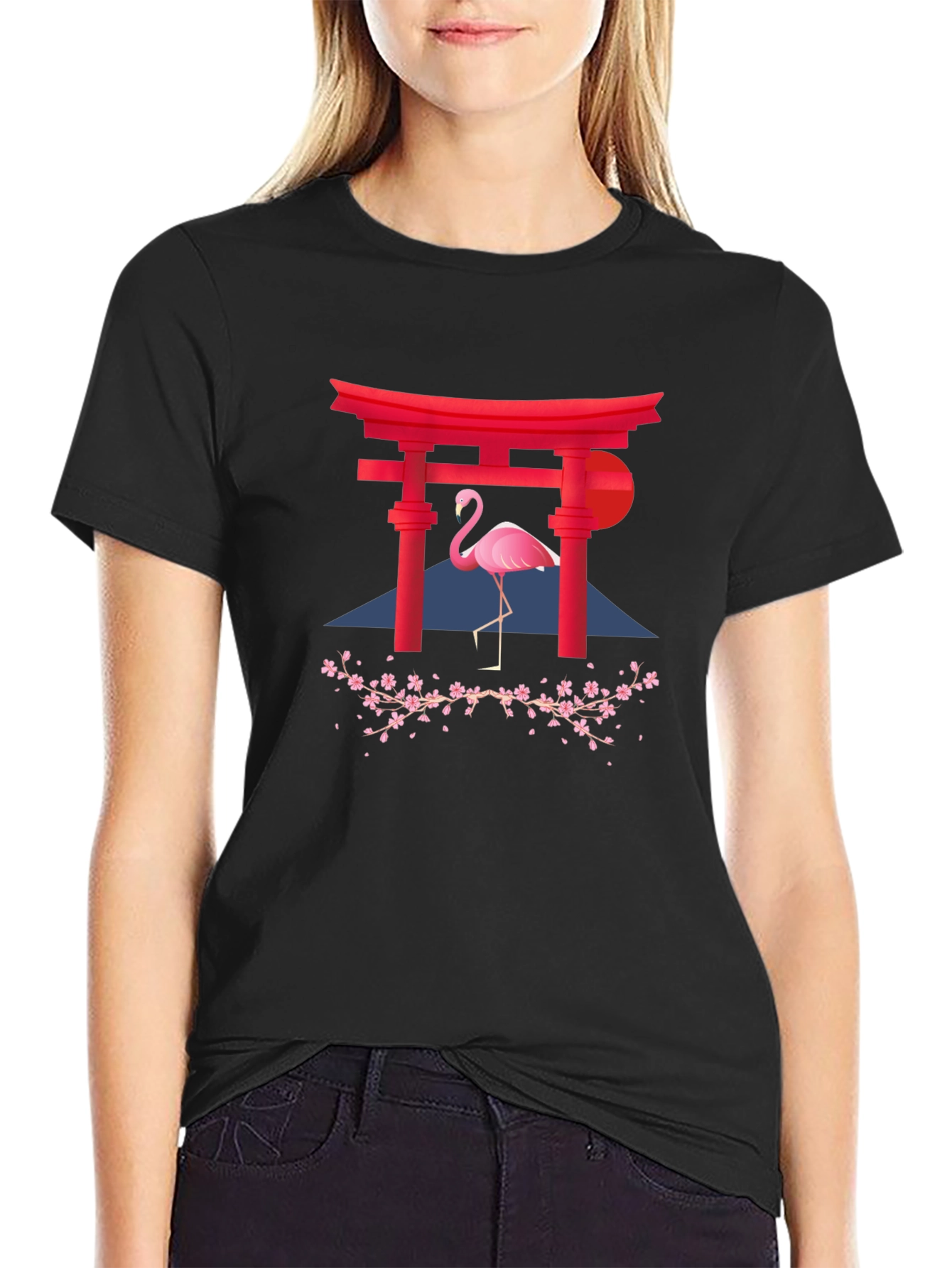 Flamingo Torii Gate Graphic T-Shirt