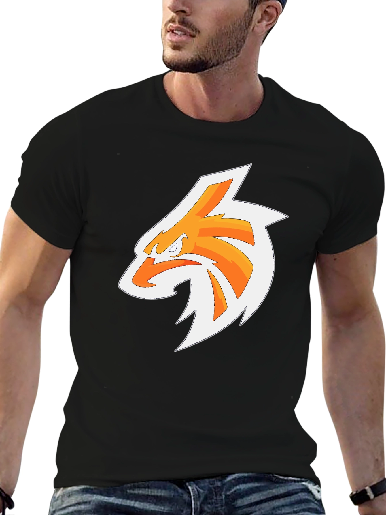 Mens Black T-Shirt with Orange Eagle Graphic