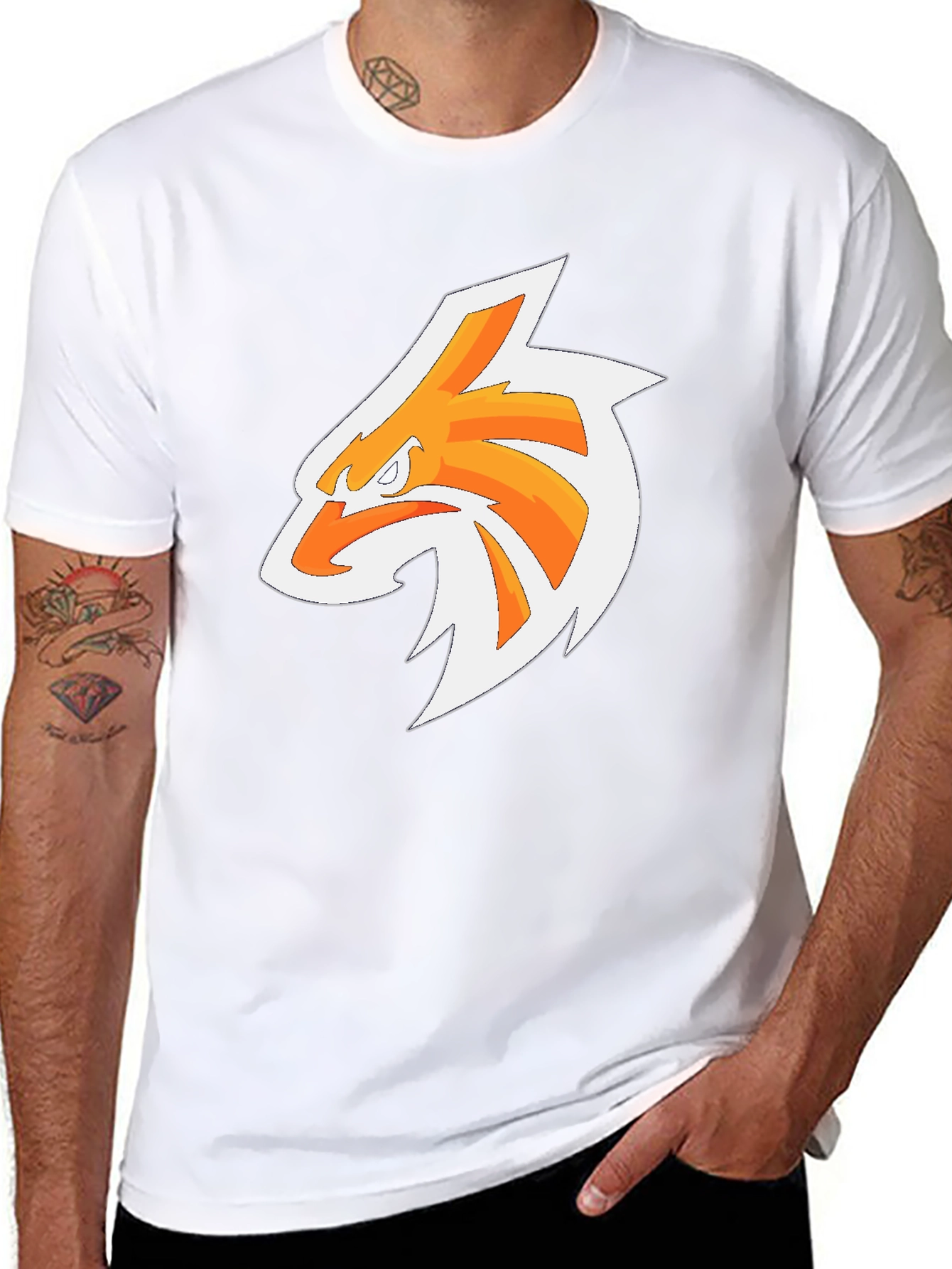 Mens Black T-Shirt with Orange Eagle Graphic