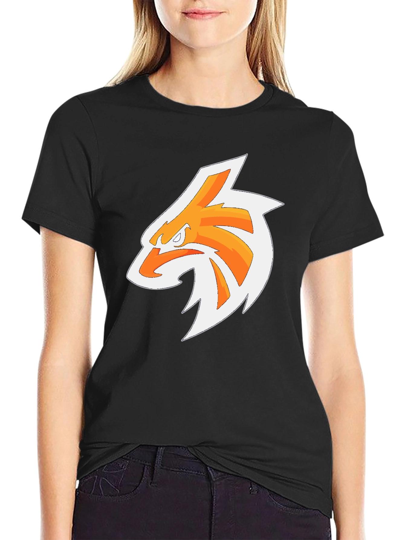 Mens Black T-Shirt with Orange Eagle Graphic