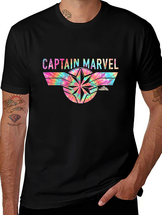 Captain Marvel Tie-Dye Graphic Black T-Shirt