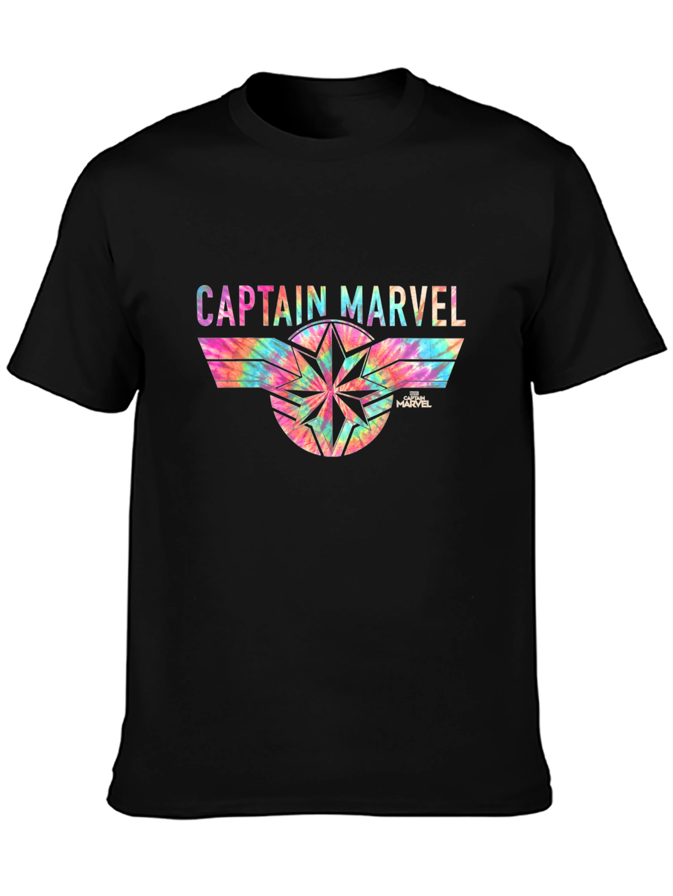 Captain Marvel Tie-Dye Graphic Black T-Shirt