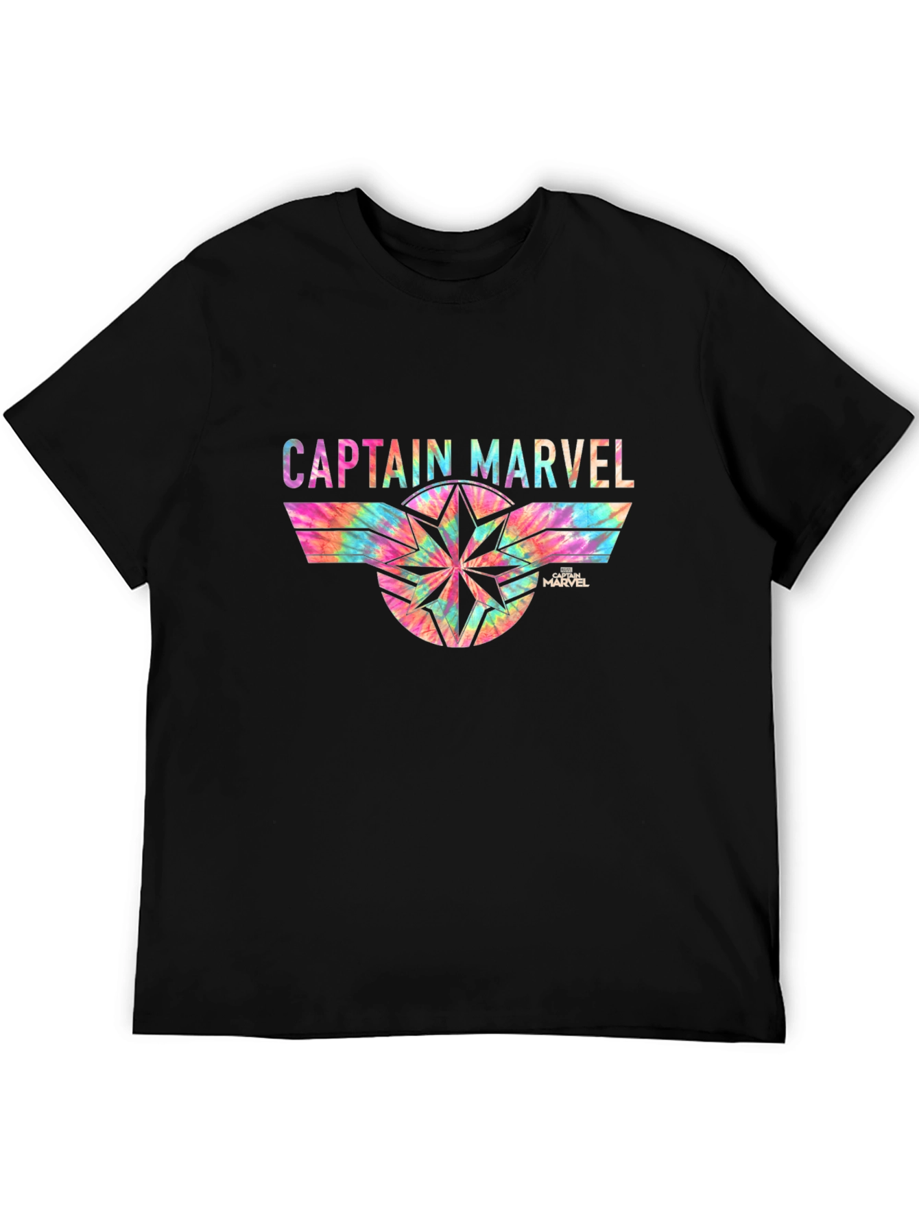 Captain Marvel Tie-Dye Graphic Black T-Shirt