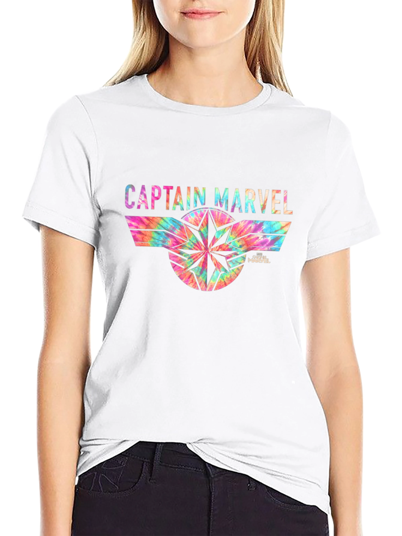 Captain Marvel Tie-Dye Graphic Black T-Shirt