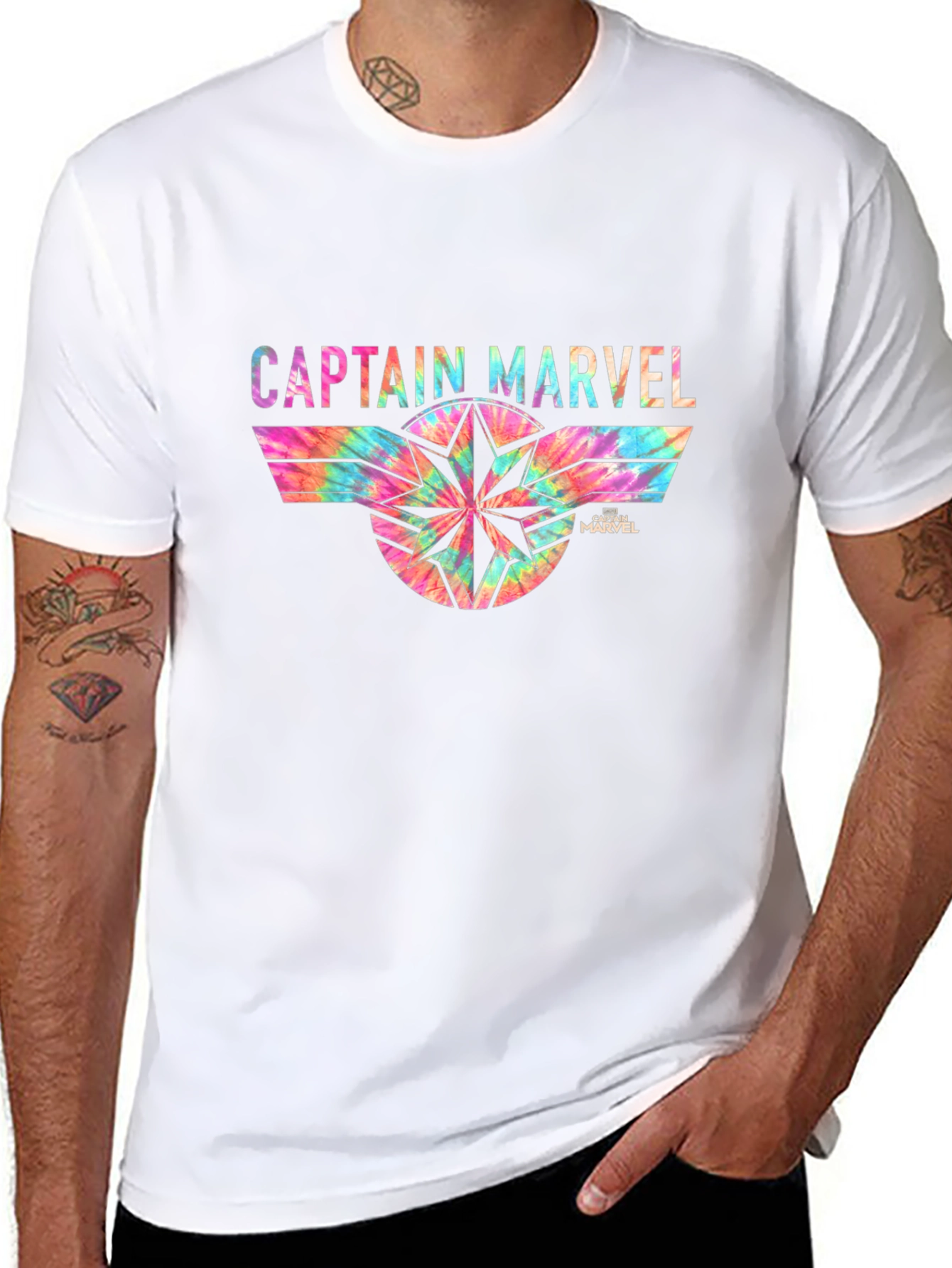 Captain Marvel Tie-Dye Graphic Black T-Shirt