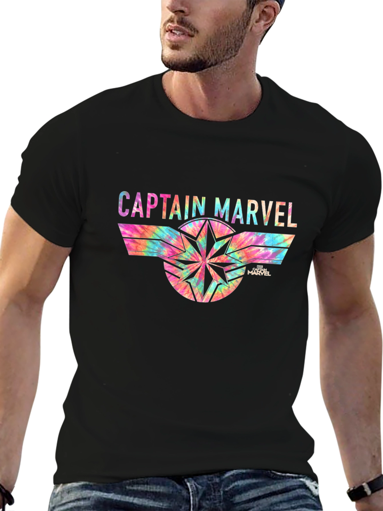 Captain Marvel Tie-Dye Graphic Black T-Shirt