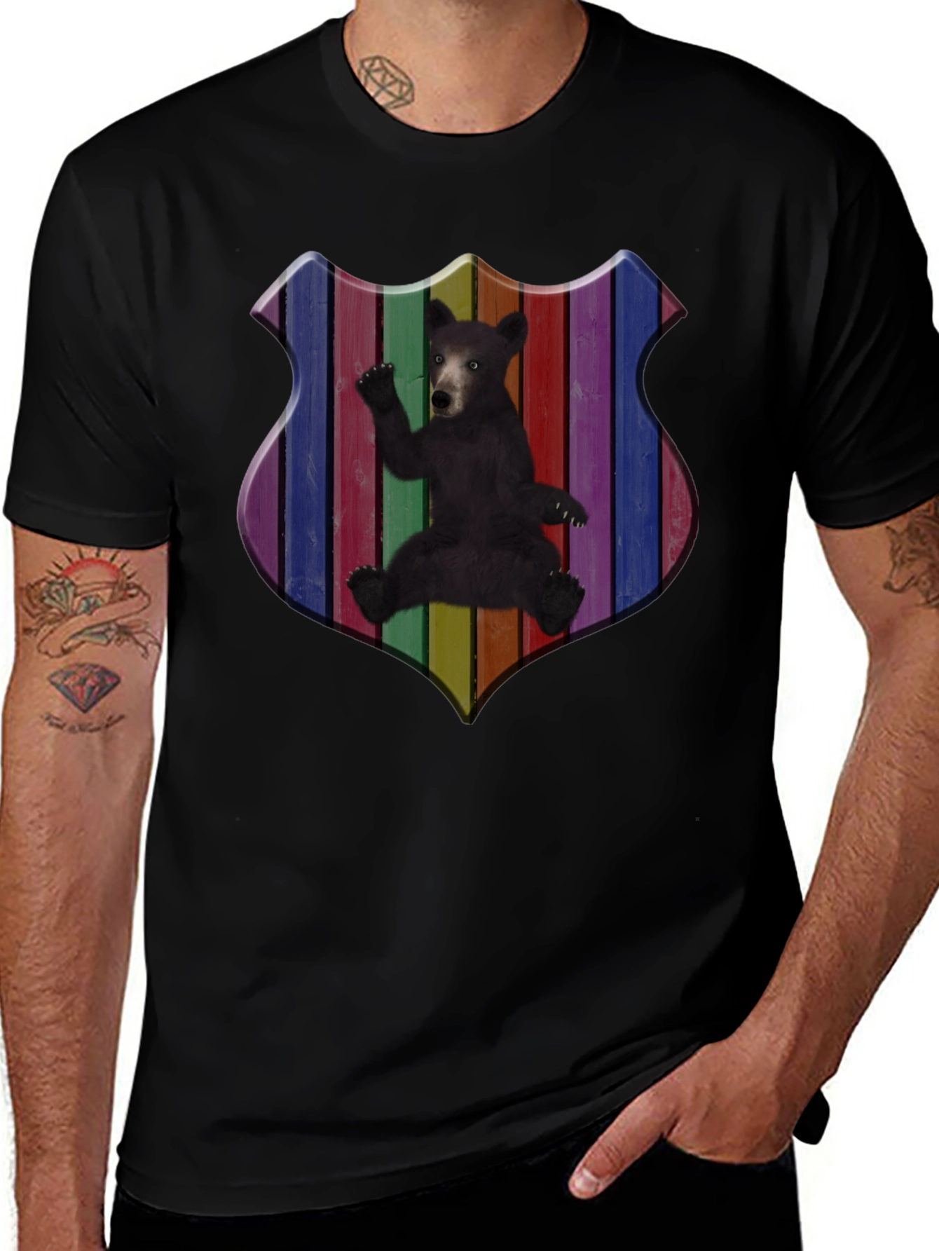 Rainbow Bear Shield Graphic T-Shirt