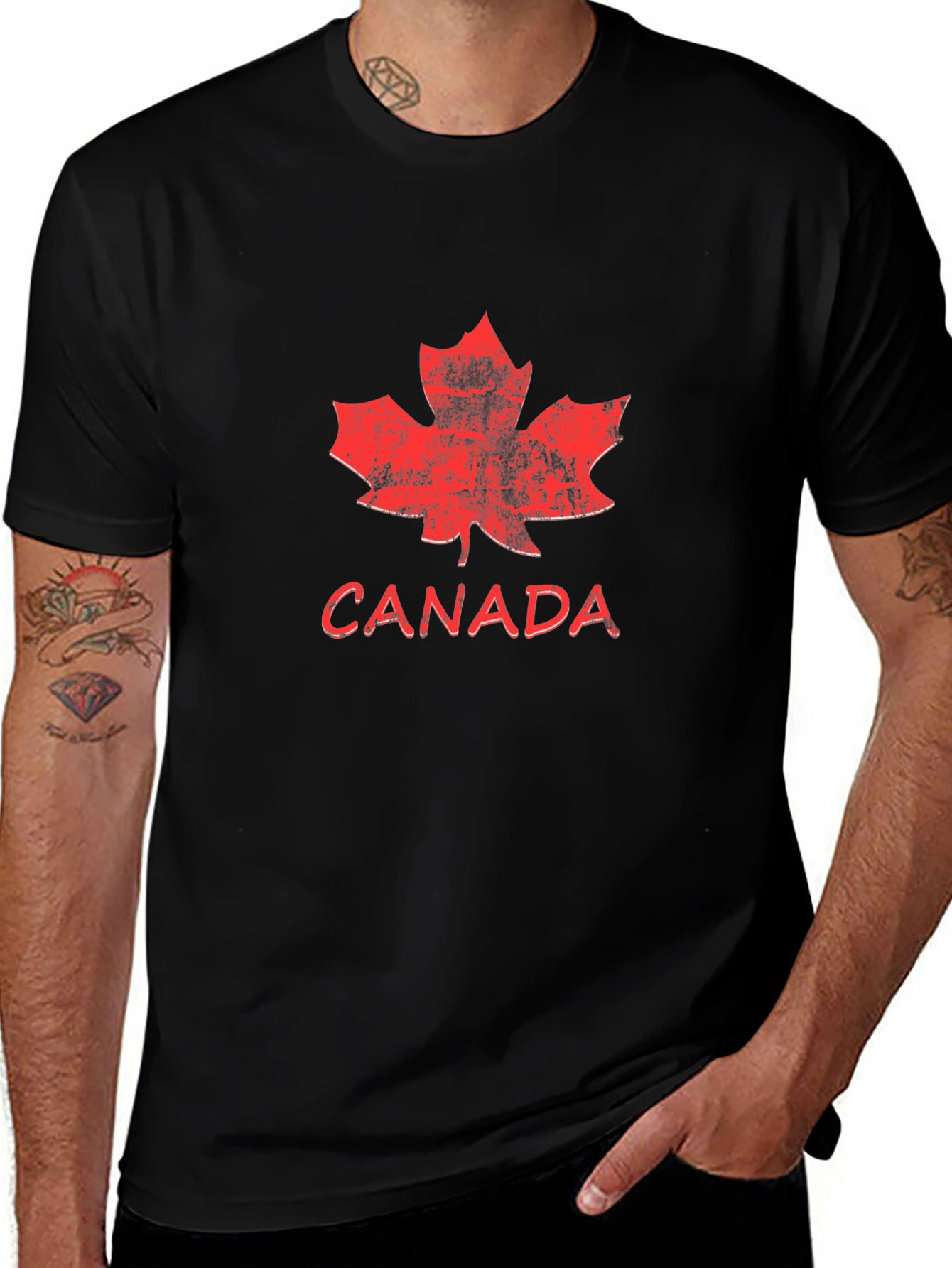 Distressed Canada Maple Leaf Graphic Tee - Black