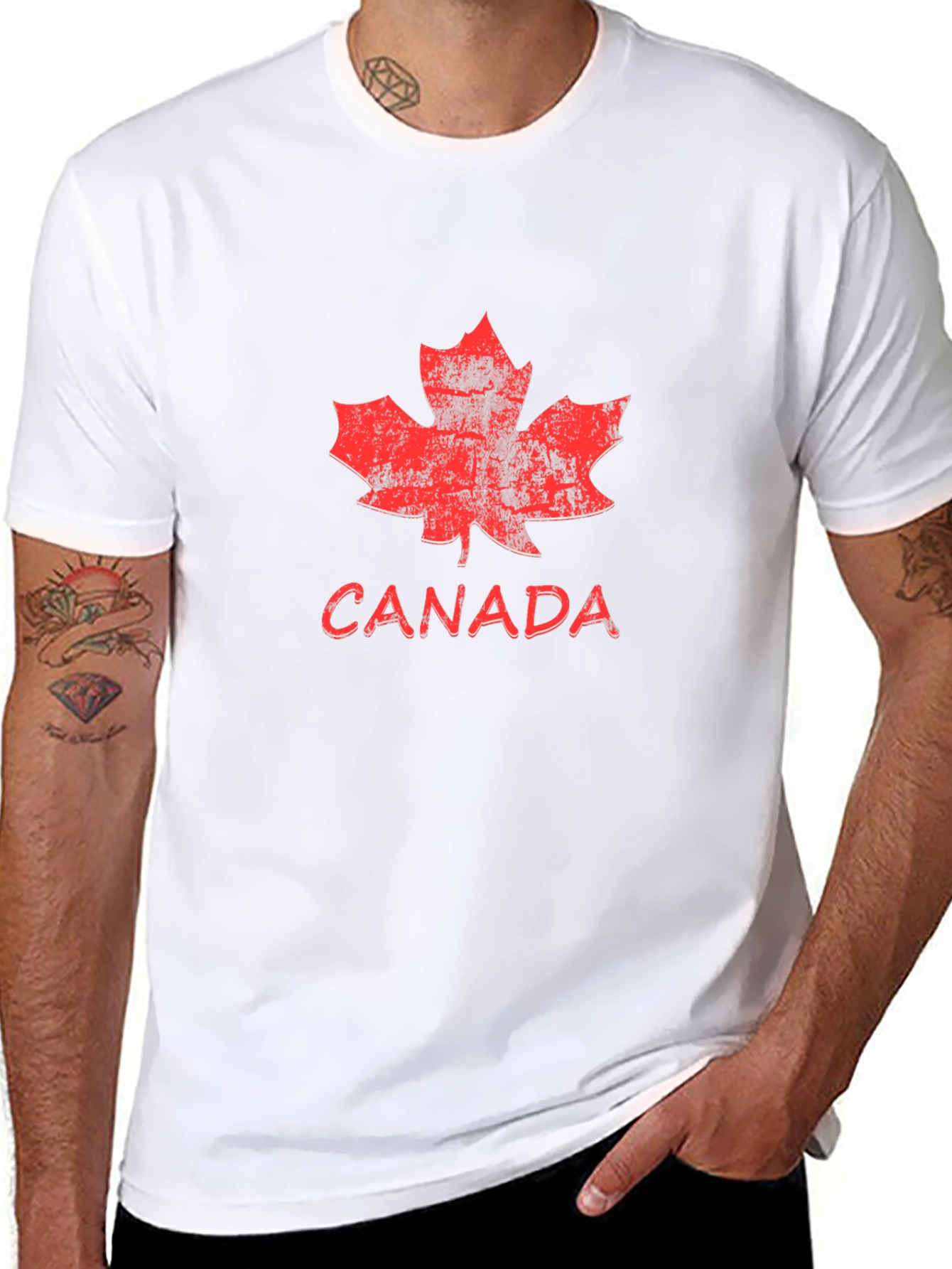 Distressed Canada Maple Leaf Graphic Tee - Black