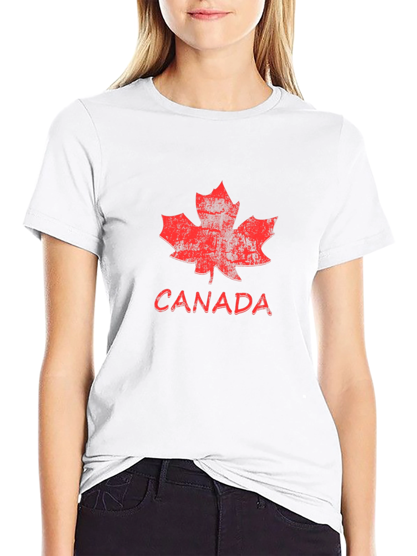 Distressed Canada Maple Leaf Graphic Tee - Black