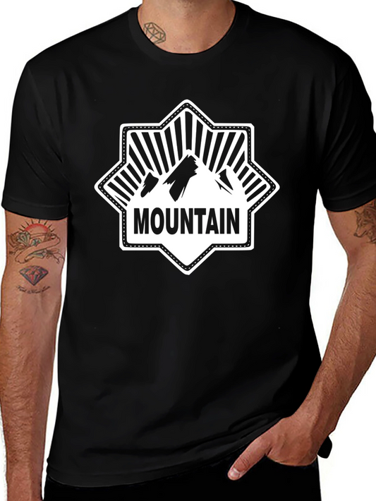 Mountain Graphic Tee - Black Short Sleeve Cotton Shirt