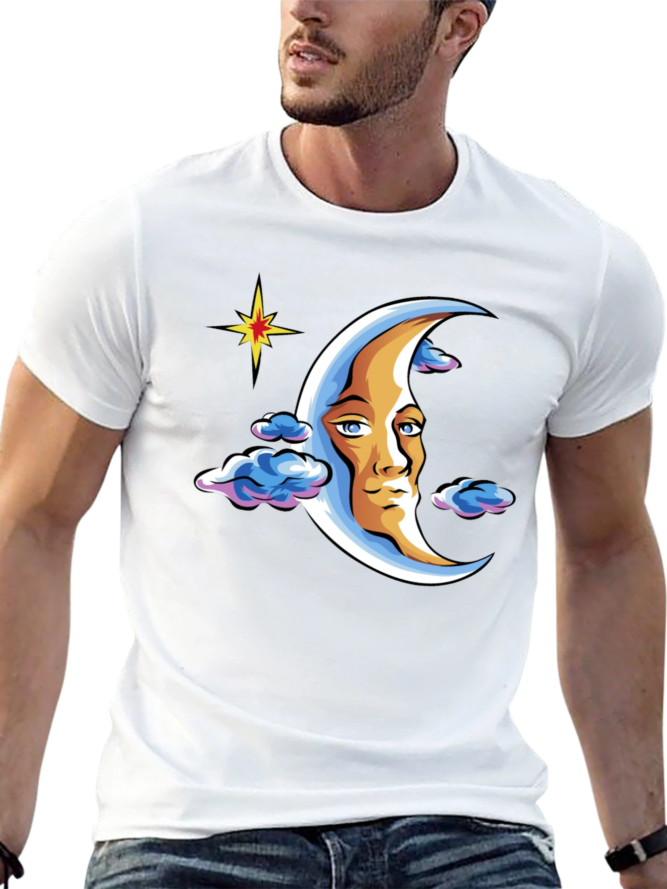 Moon Man Graphic T-Shirt - Black Crew Neck Tee