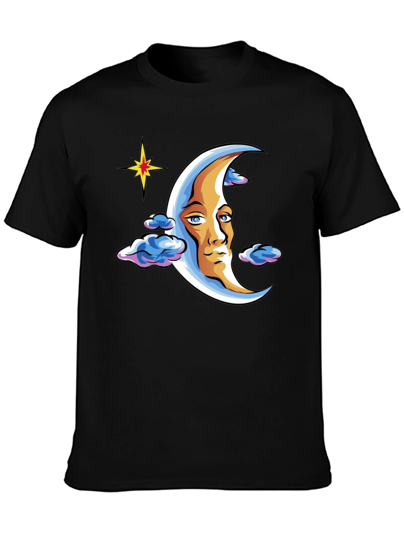 Moon Man Graphic T-Shirt - Black Crew Neck Tee