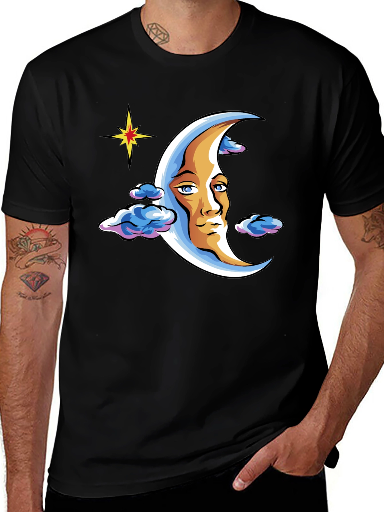 Moon Man Graphic T-Shirt - Black Crew Neck Tee