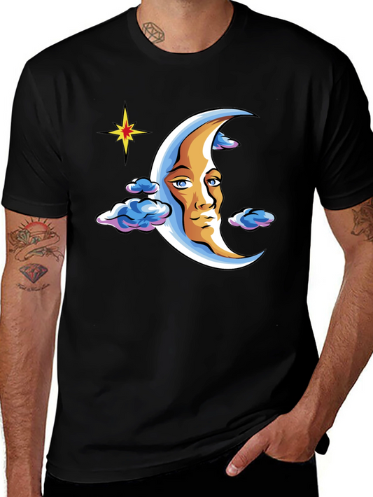 Moon Man Graphic T-Shirt - Black Crew Neck Tee