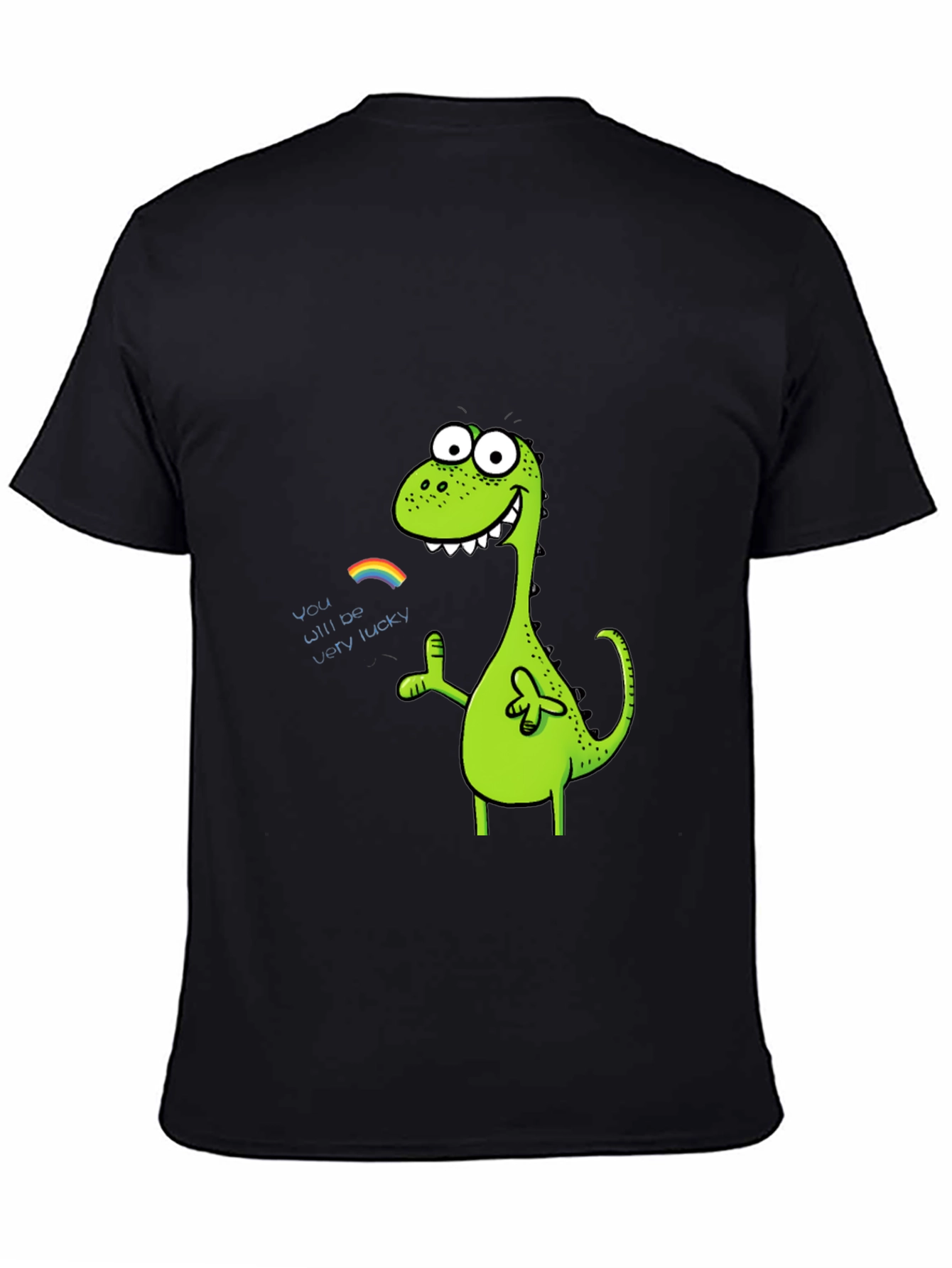 Lucky Dinosaur Graphic Tee - Black Cotton Blend