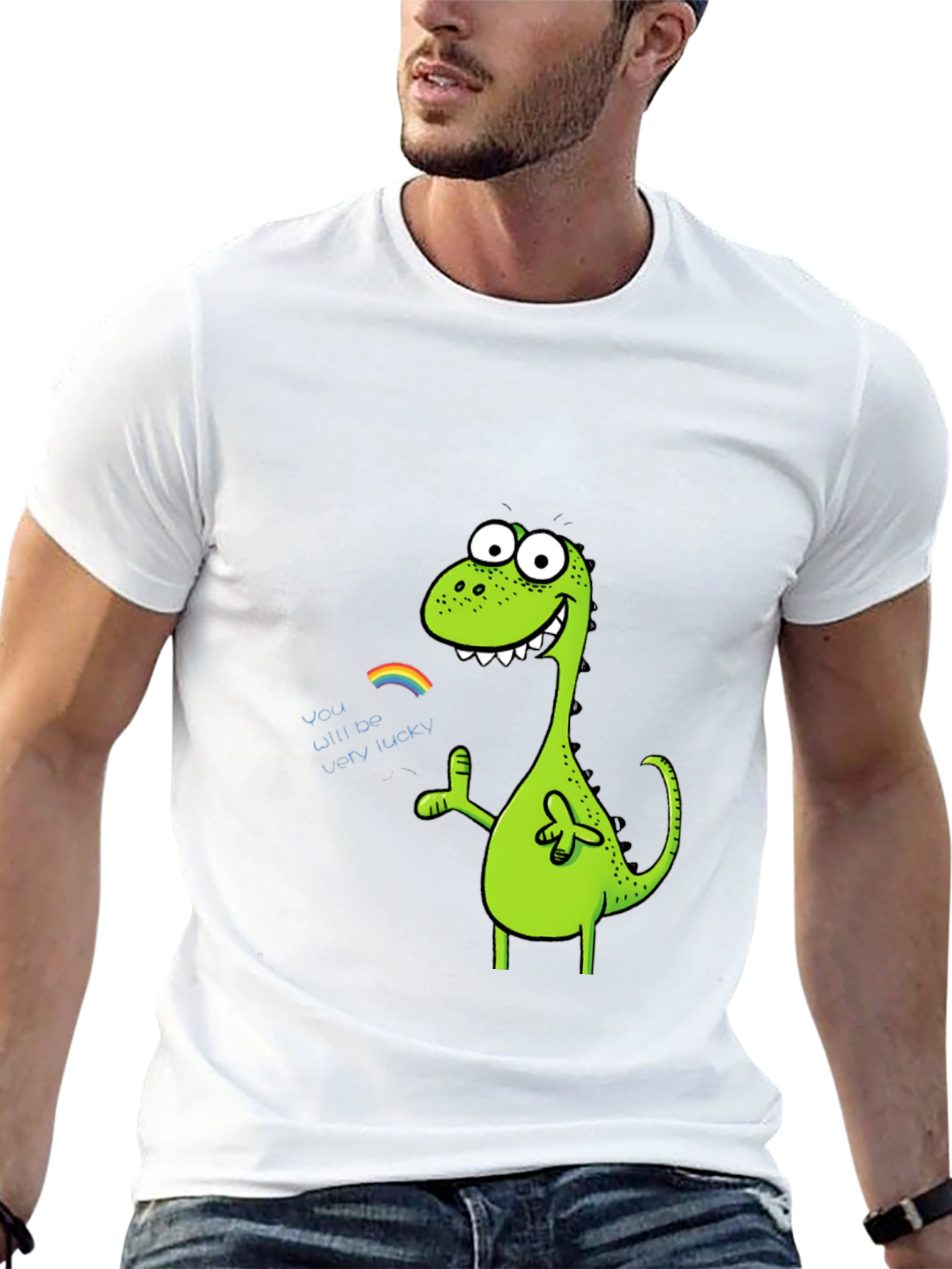 Lucky Dinosaur Graphic Tee - Black Cotton Blend