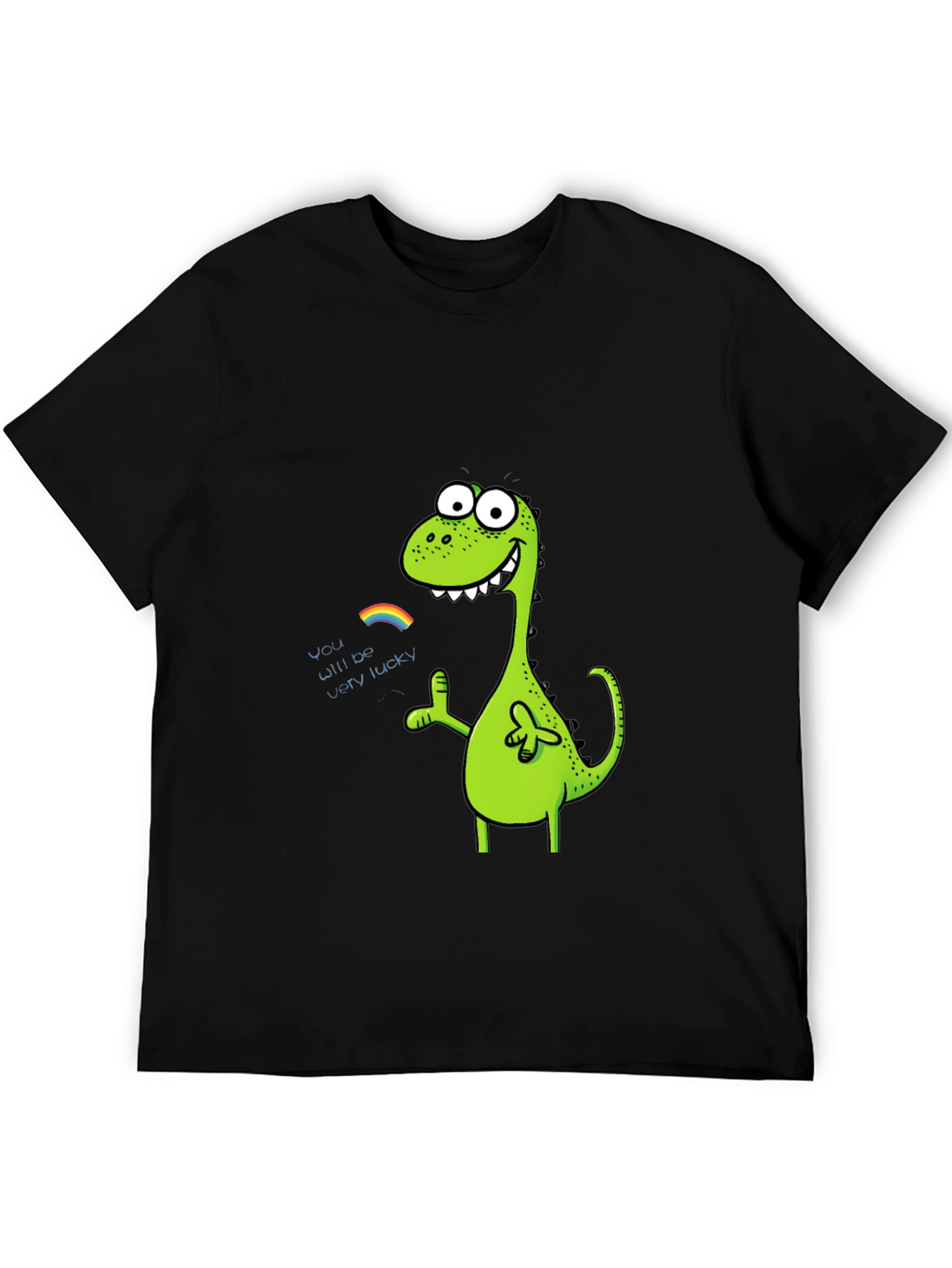 Lucky Dinosaur Graphic Tee - Black Cotton Blend