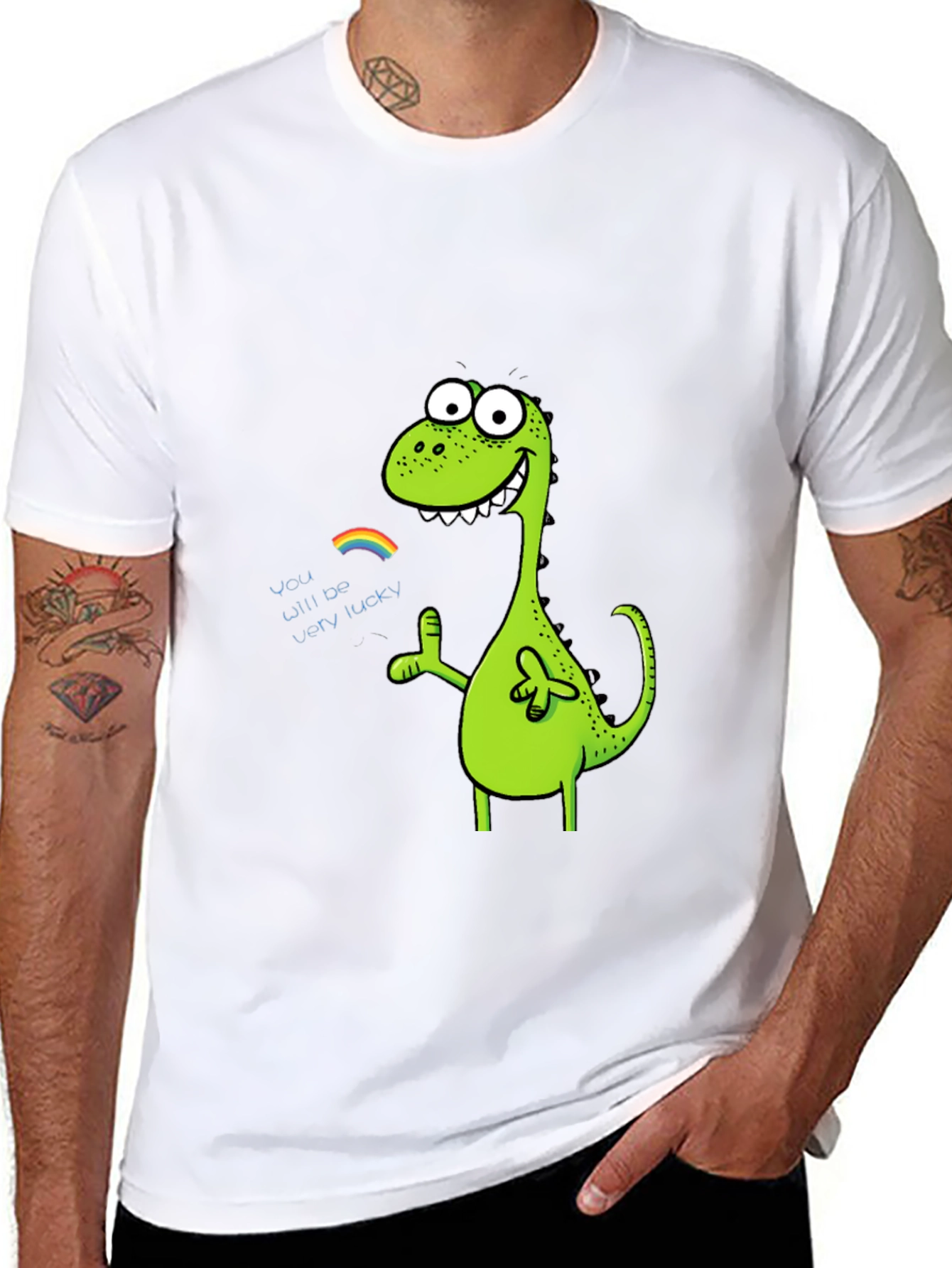 Lucky Dinosaur Graphic Tee - Black Cotton Blend