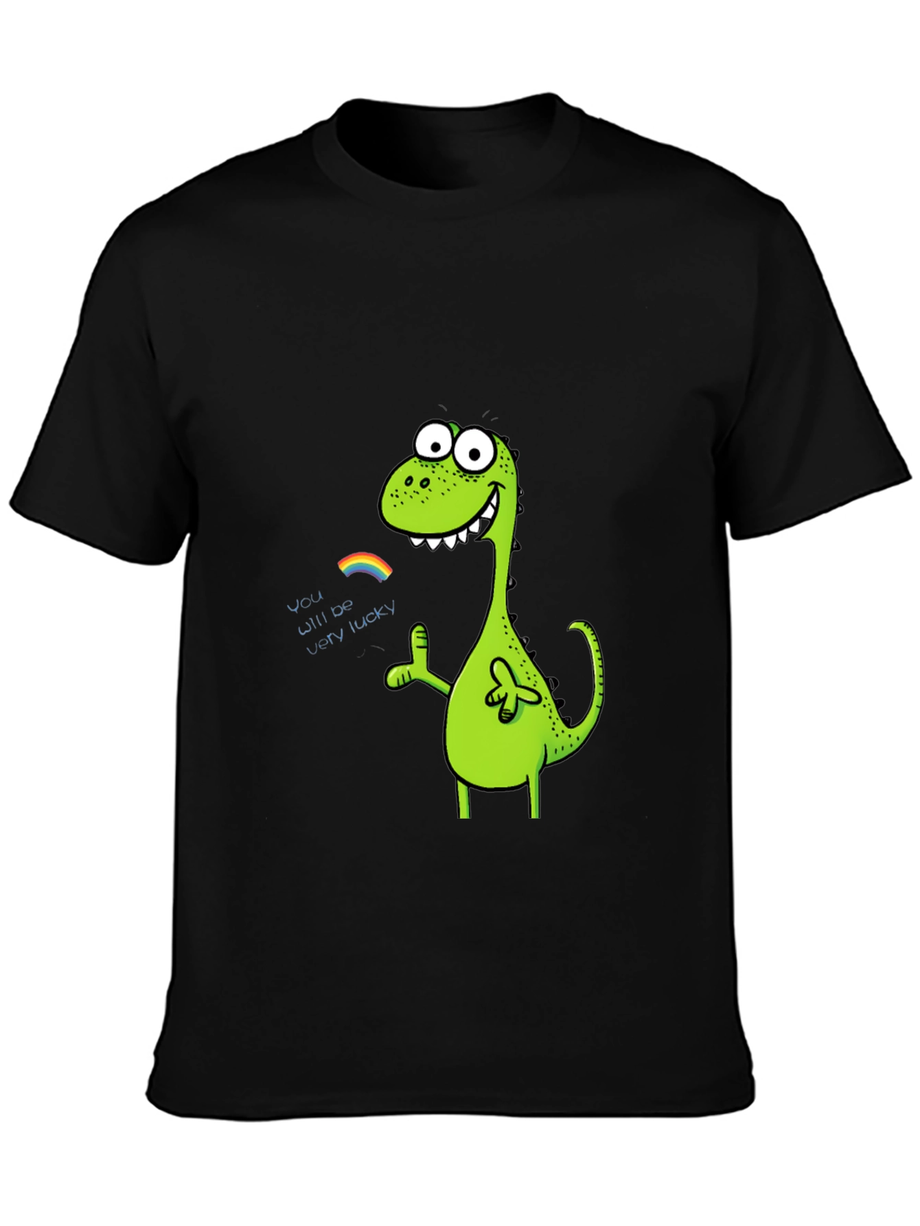 Lucky Dinosaur Graphic Tee - Black Cotton Blend