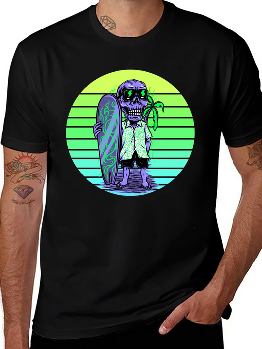 Skull Surfer Graphic Tee - Retro Style
