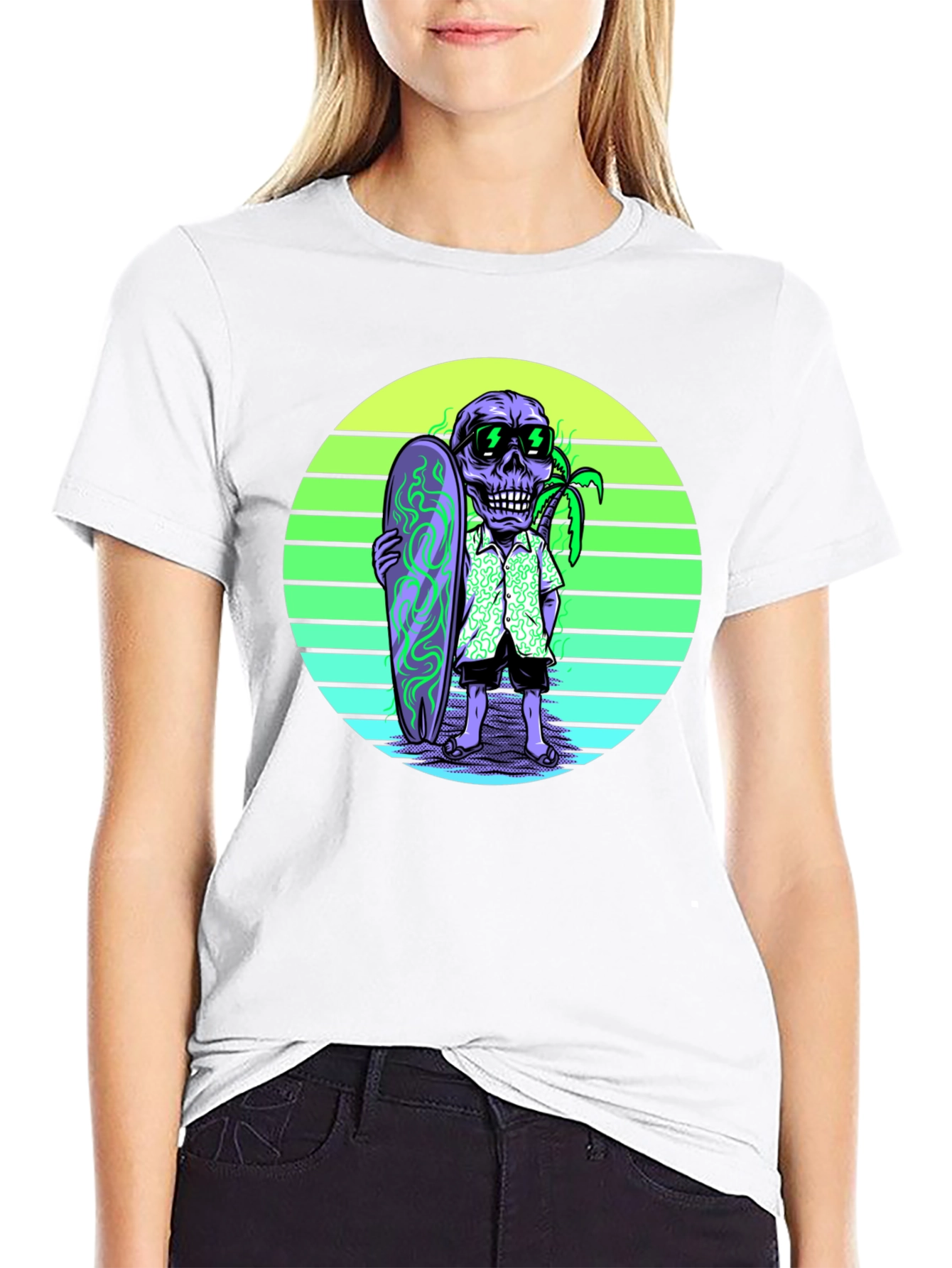 Skull Surfer Graphic Tee - Retro Style