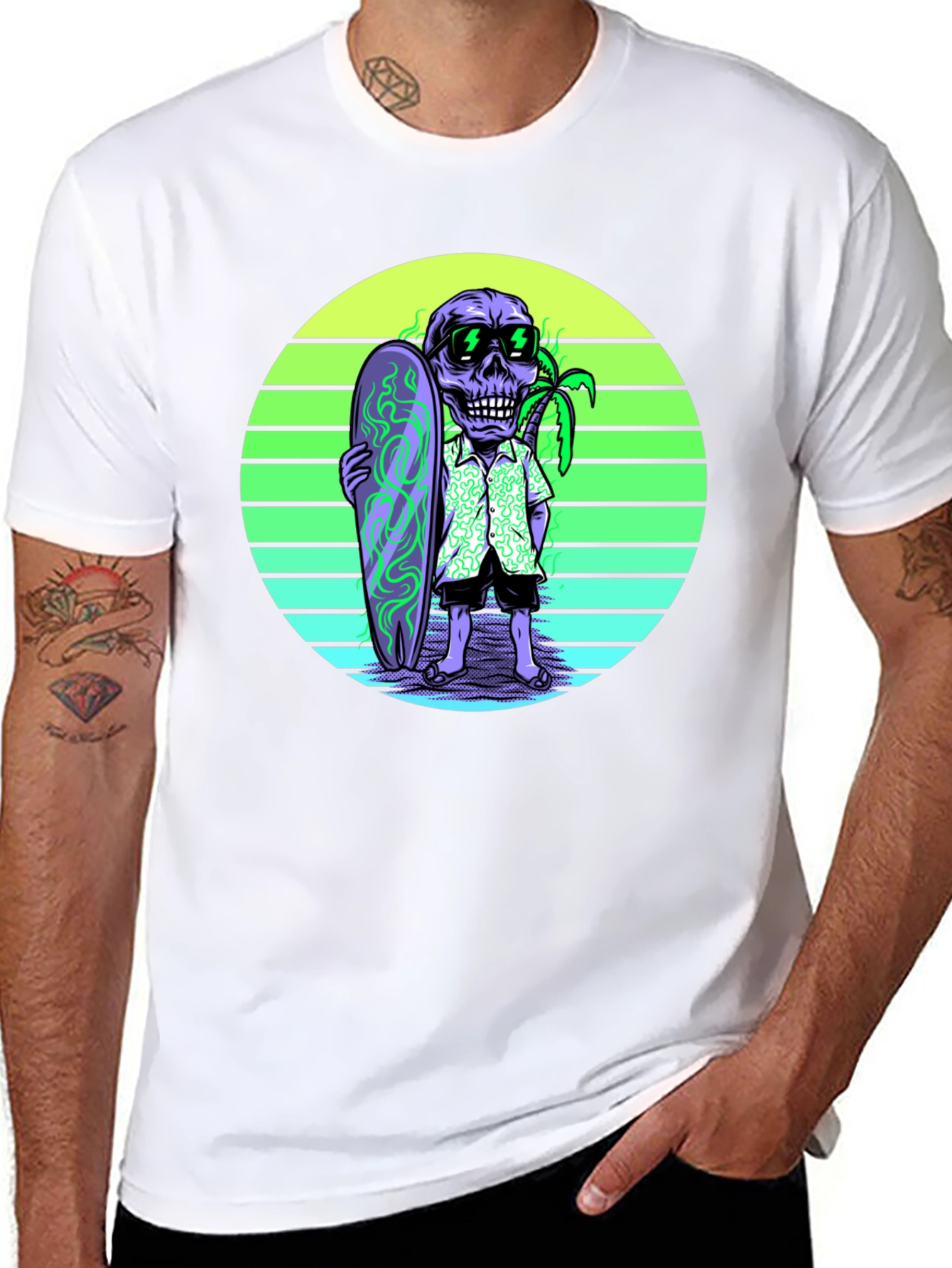 Skull Surfer Graphic Tee - Retro Style