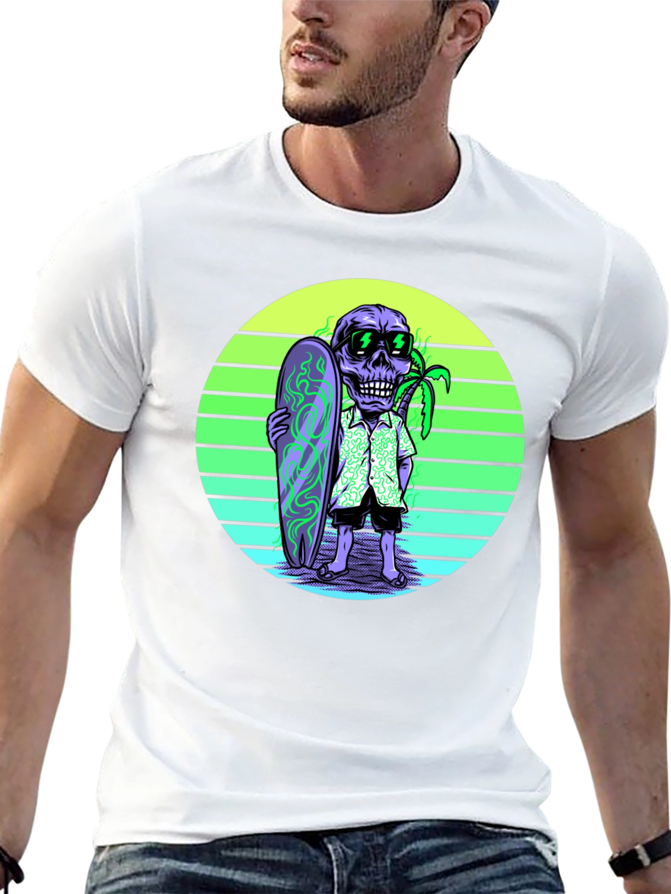 Skull Surfer Graphic Tee - Retro Style