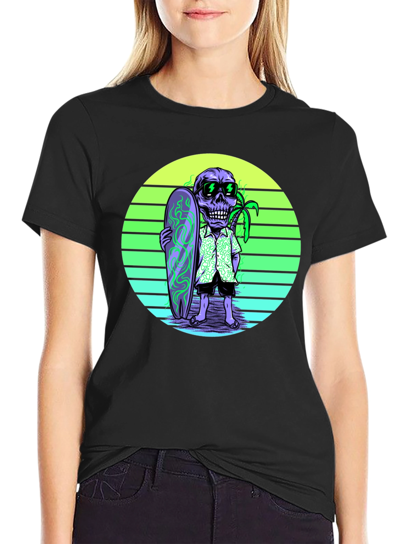 Skull Surfer Graphic Tee - Retro Style