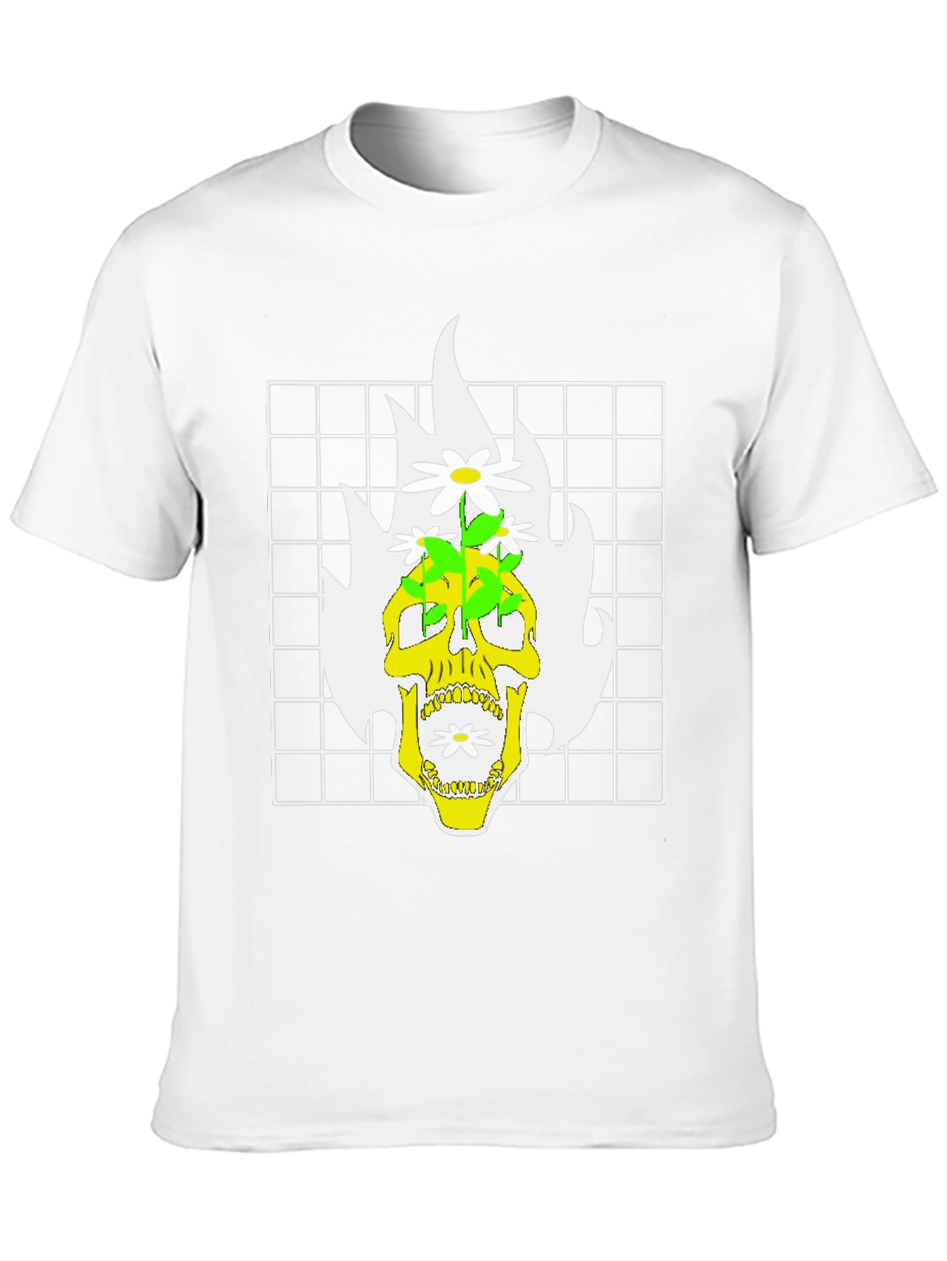 Skull & Flowers Graphic Print T-Shirt - Black