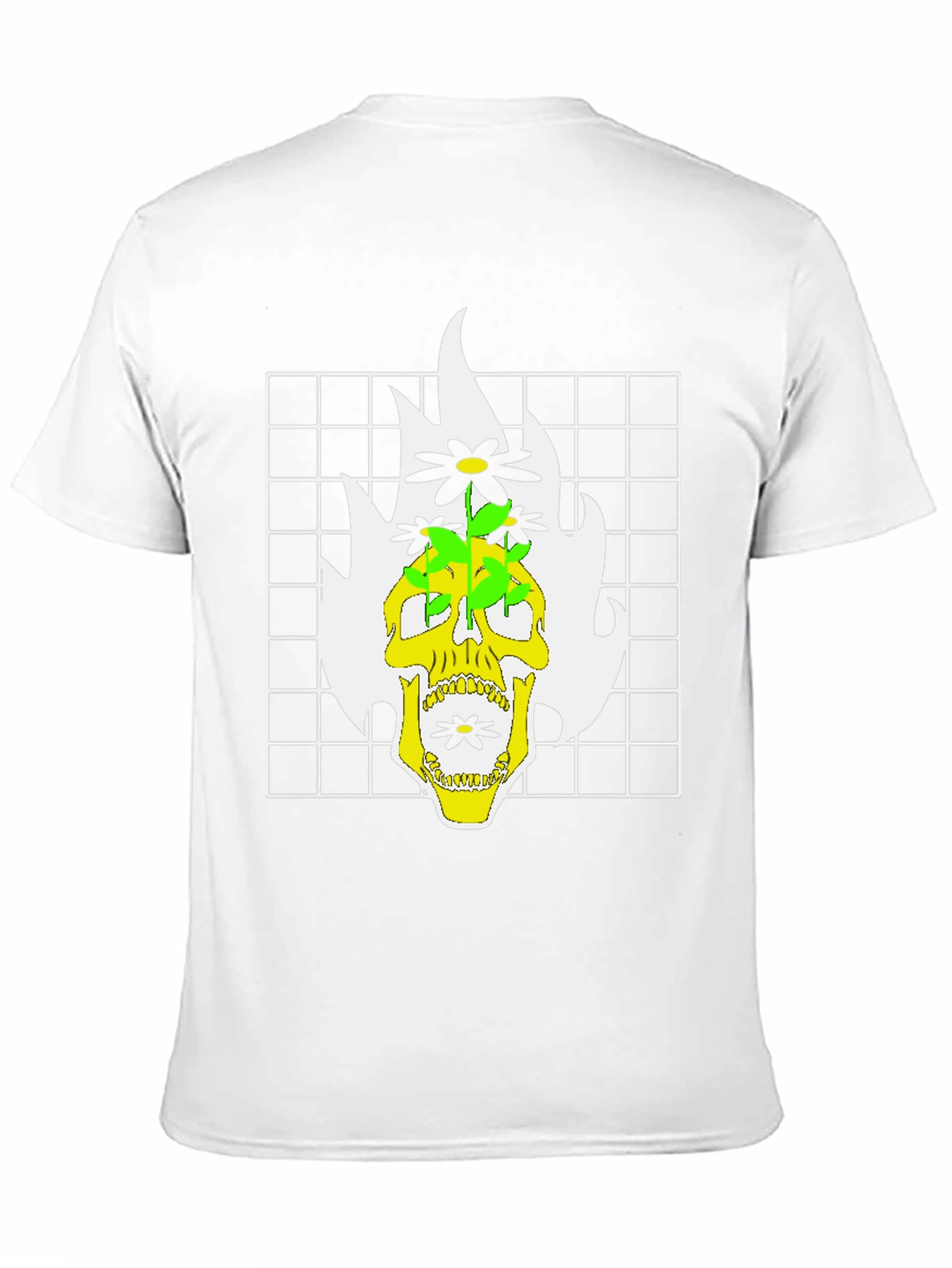 Skull & Flowers Graphic Print T-Shirt - Black
