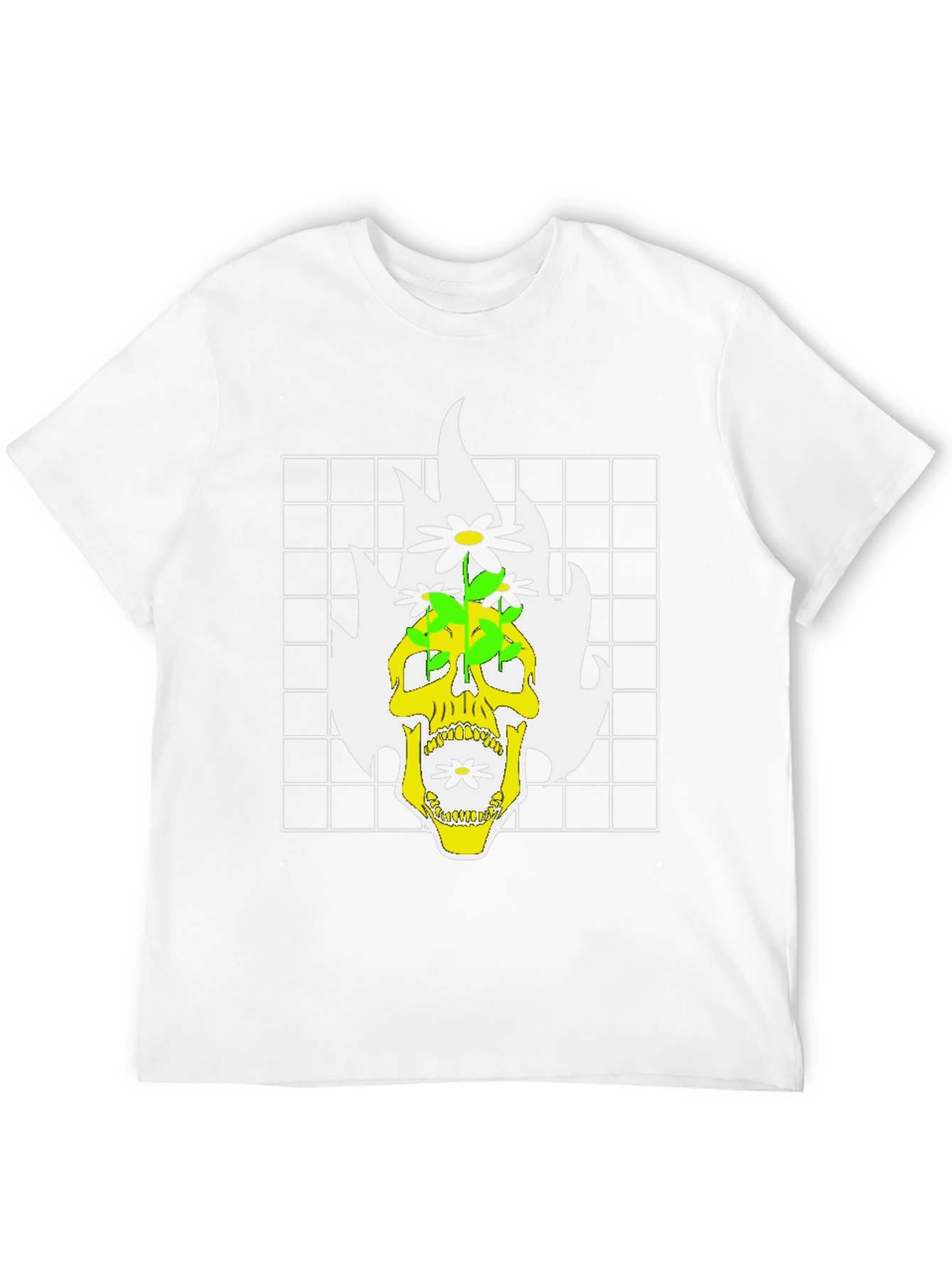 Skull & Flowers Graphic Print T-Shirt - Black