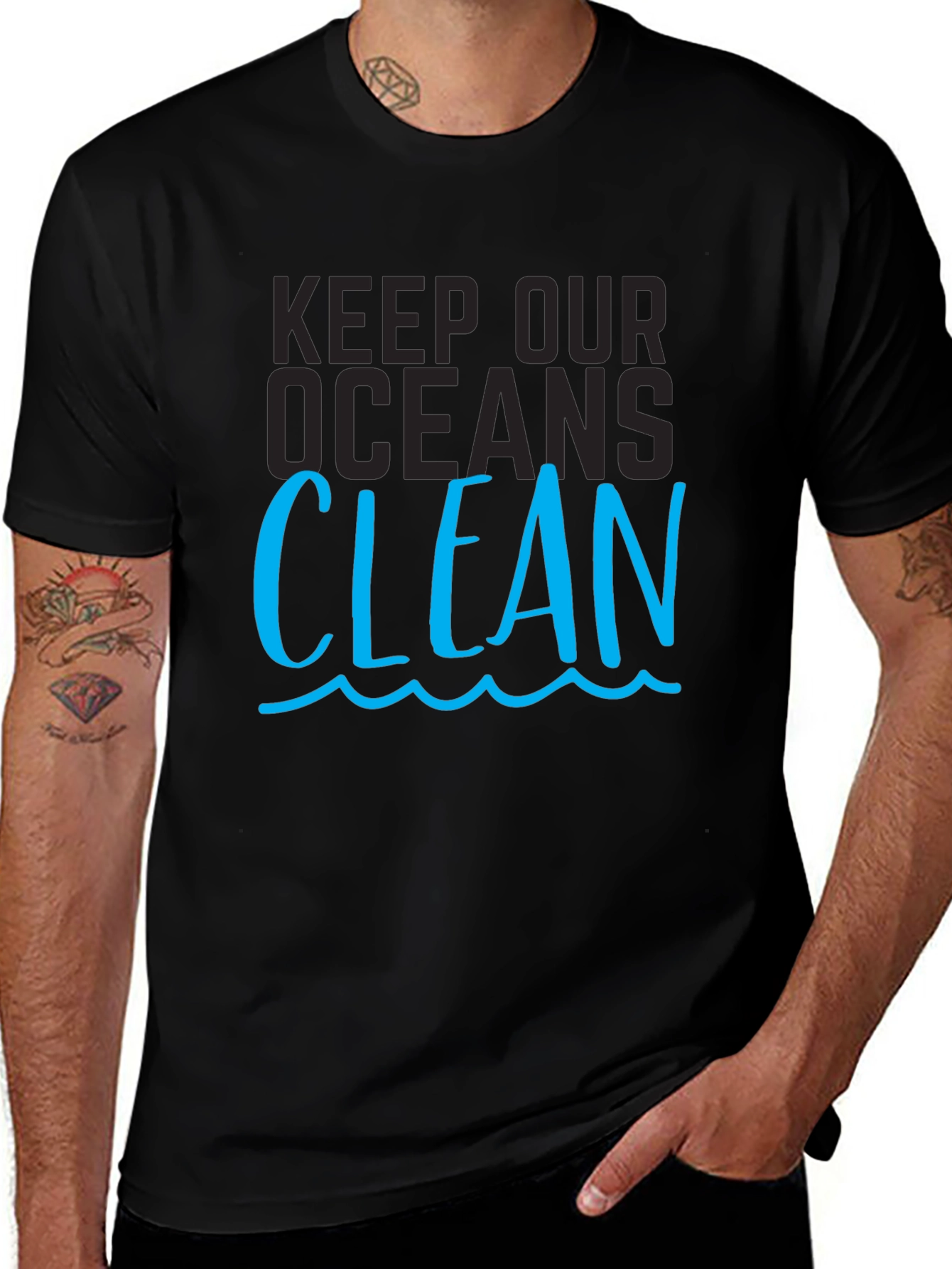 Keep Our Oceans Clean Graphic Tee - Black
